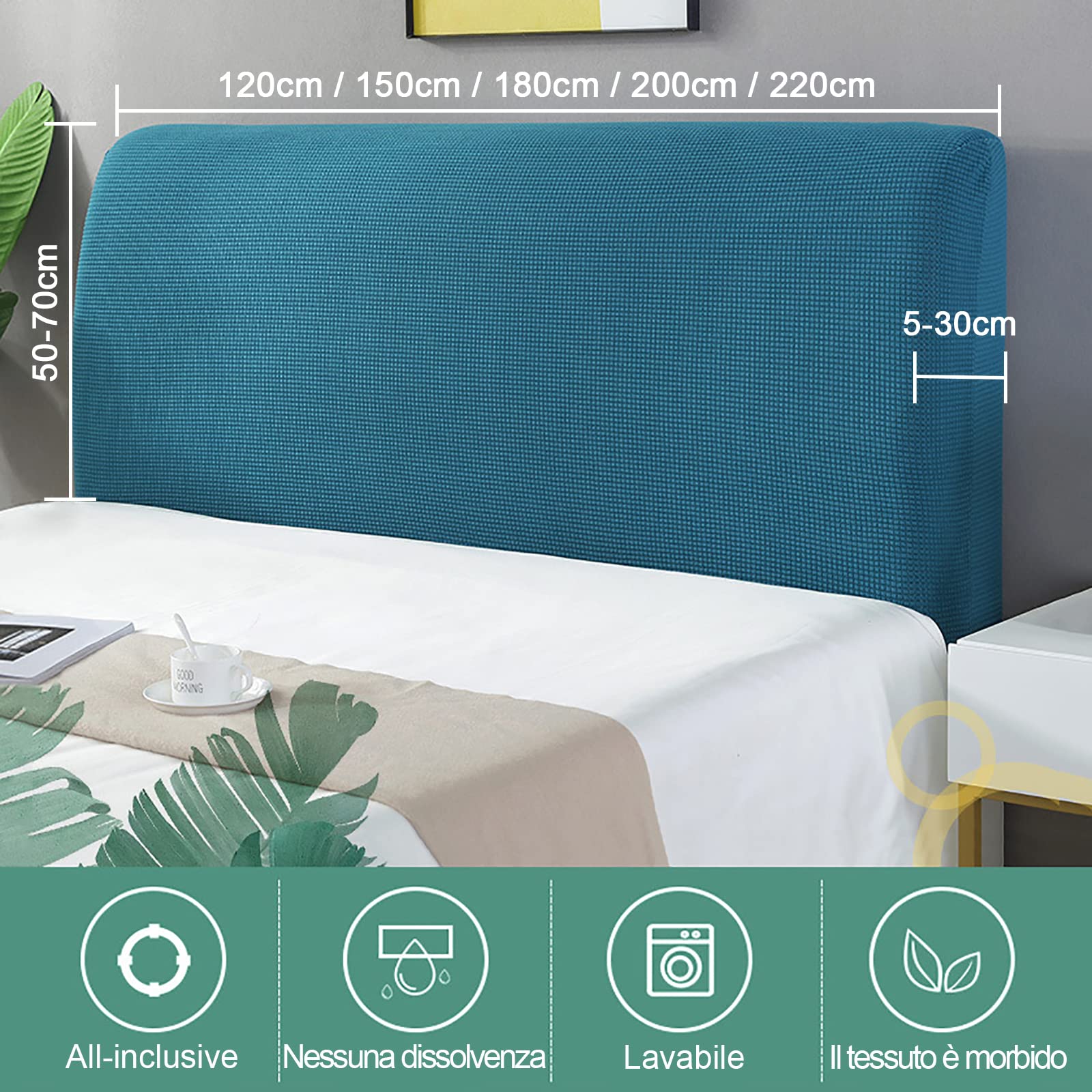 Copritestiera Elasticizzato Per Letto – Rivestimento Morbido In Poliestere Ed Elastan – 170-190 Cm – Colore Marrone - 2