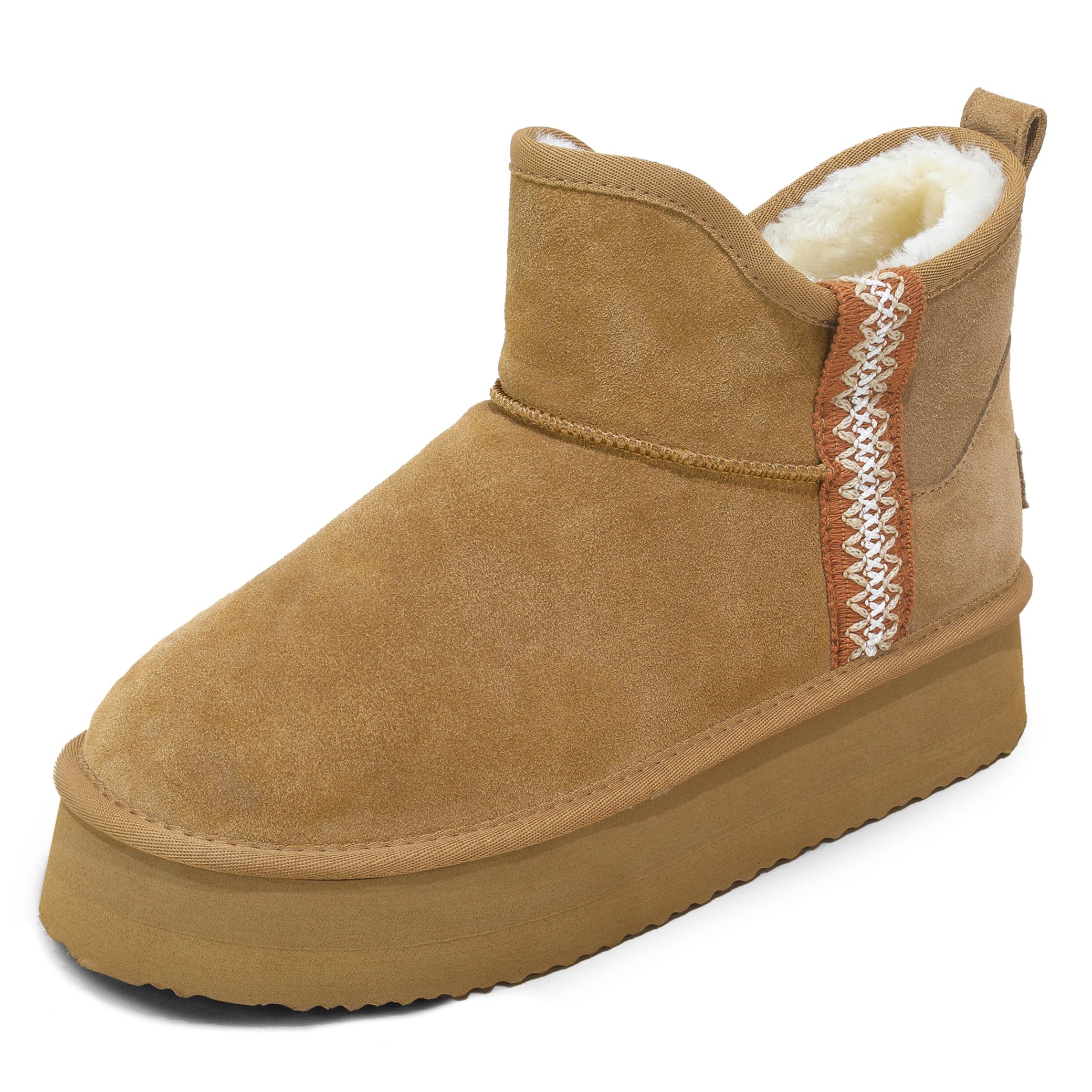 Genuine Suede Leather Ankle Snow Boots for Women - Anti-Slip Womens Boots - Lightweight Winter Womens Shoes