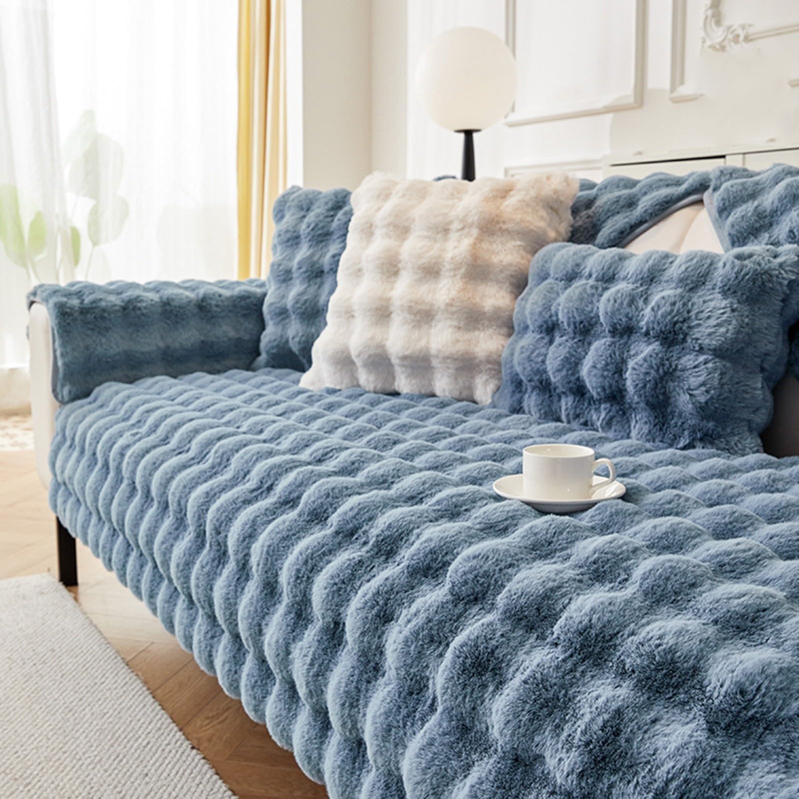 Housse de Canapé d'angle 2 3 4 Places Épais Peluche Lavable Antidérapant | Protection Cuir Doux Confortable Chien Chat Animaux Poils Tapis Rebord de Fenêtre Accoudoirs Méridienne Salon(Blue,90x180cm)