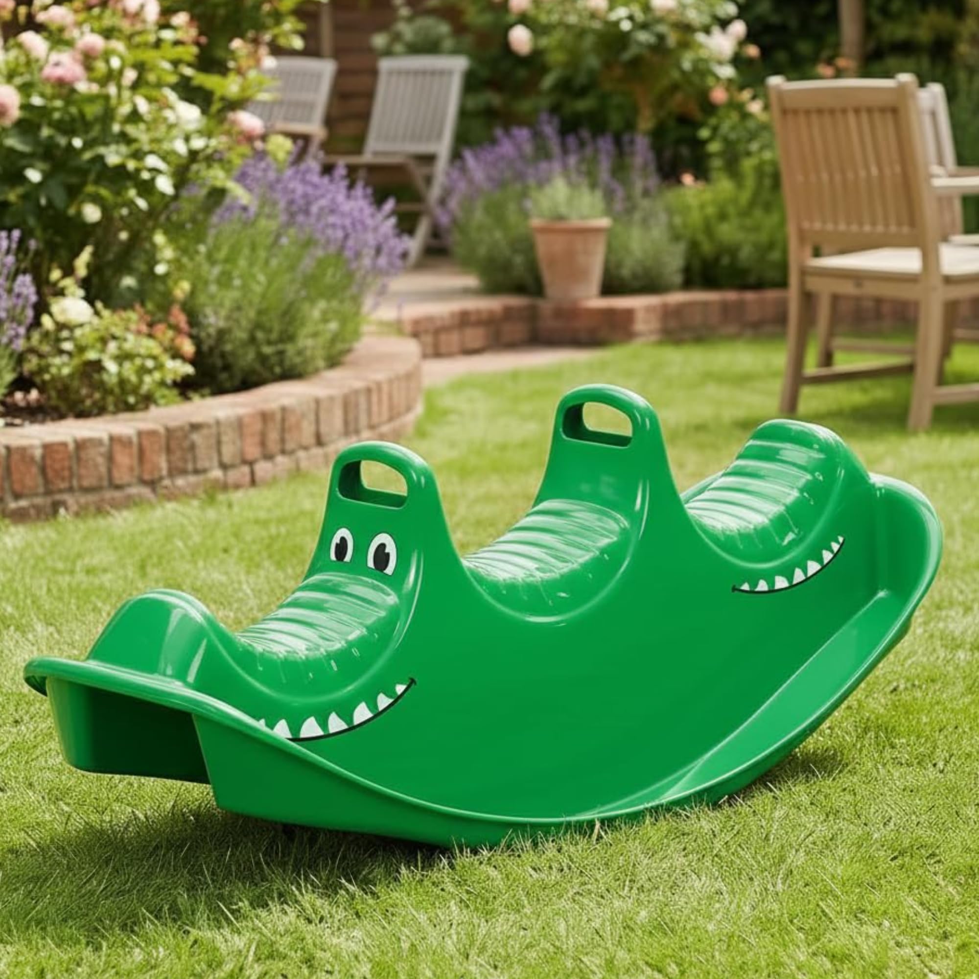 Dantoy – Schaukelpferd mit 3 Sitzen - Wippe aus Langlebiger Kunststoff - Kinderwippe für Kinder - 1–5 Jahre - Grünes Krokodil - Garten Spielzeug - Draußen / Drinnen - Hergestellt in Dänemark