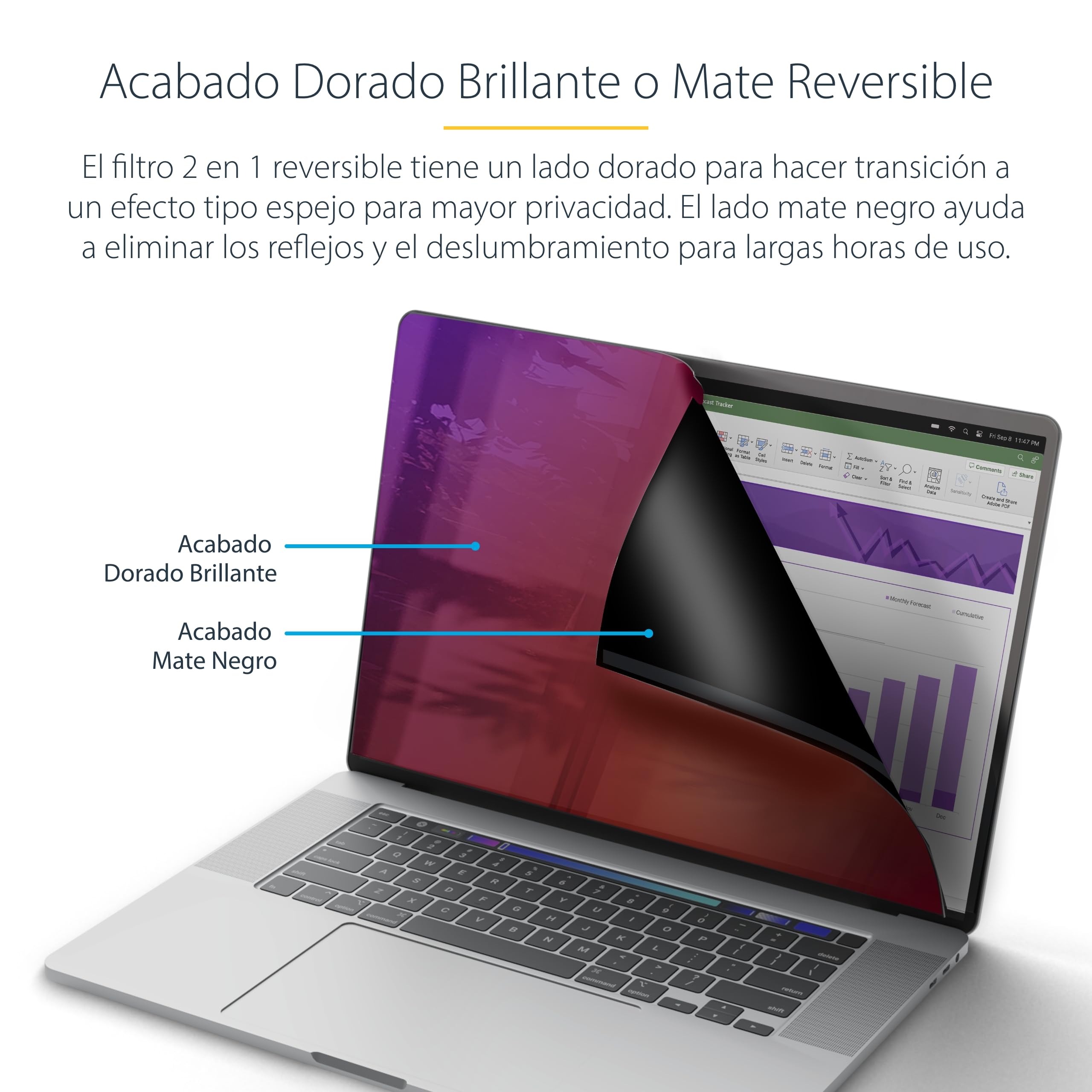 StarTech Filtro de Privacidad Dorado para MacBook Pro 16in, Antibrillo | Reduce la fatiga visual, Protege datos visuales sensibles, Facil de instalar