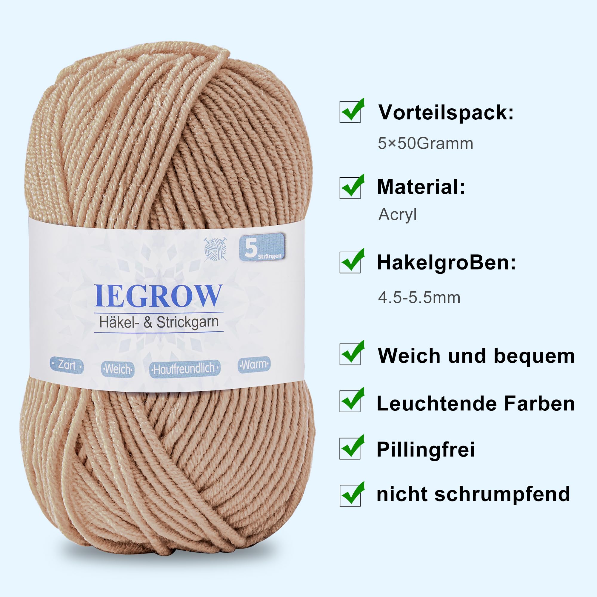Haakgaren (50 g x 5 kleuren), voor breien en haken, handbreigarenpakketten, haakwol voor breien en knutselen, superzacht acrylwolgaren voor beginners en kinderen 06
