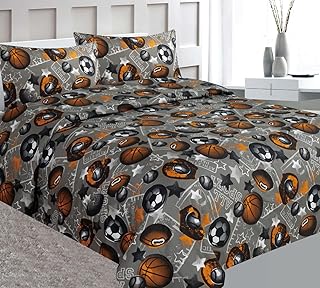 4pc Kids Baby Bedding Sheet Set Full Printed Design Flat Sheet Fitted Sheet and Pillow Case (Football)