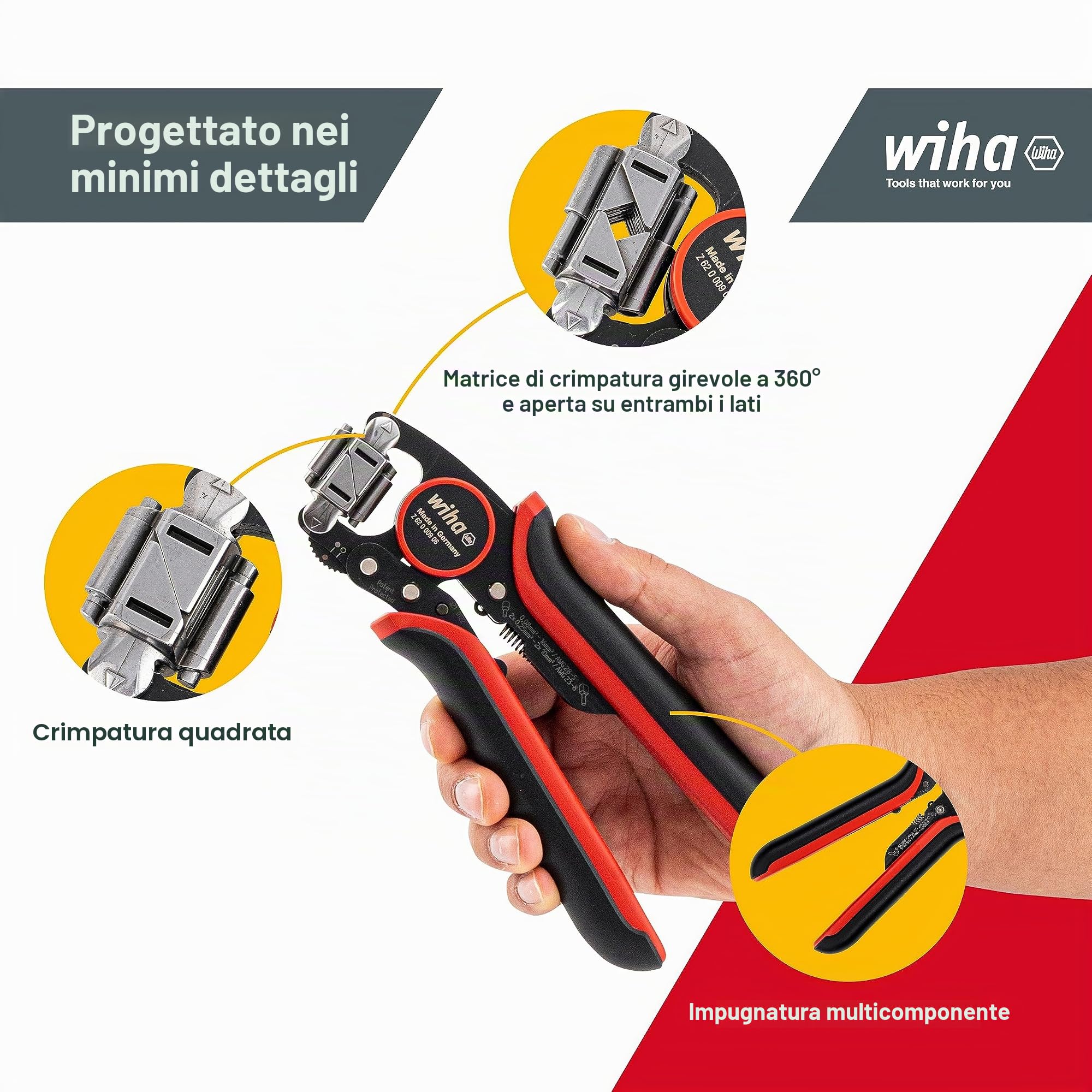 Wiha 45223 Crimpzange Aderendhülsen 0,08 fino a 16mm², Rosso