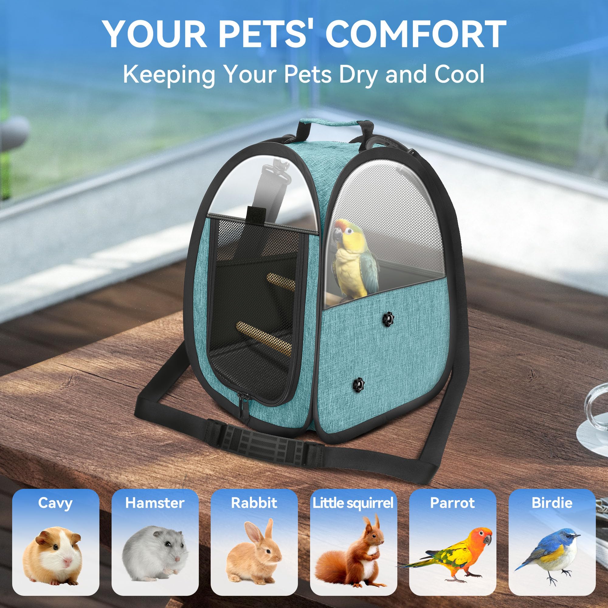 Akinerri Transportador de Viaje para pájaros, Bolsa de Viaje para pájaros pequeños, Jaula de Viaje Transparente y Transpirable, Incluye Percha y Bandeja Inferior