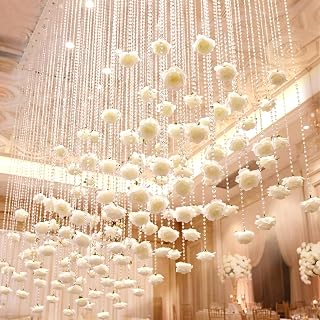 Norme 16pcs 31.4 Inch Wedding Rose Hanging Garland Crystal Beaded String Garland Artificial Rose Flower Decor for Wedding Engagement Bridal Shower Party Valentine's Day Party Decorations