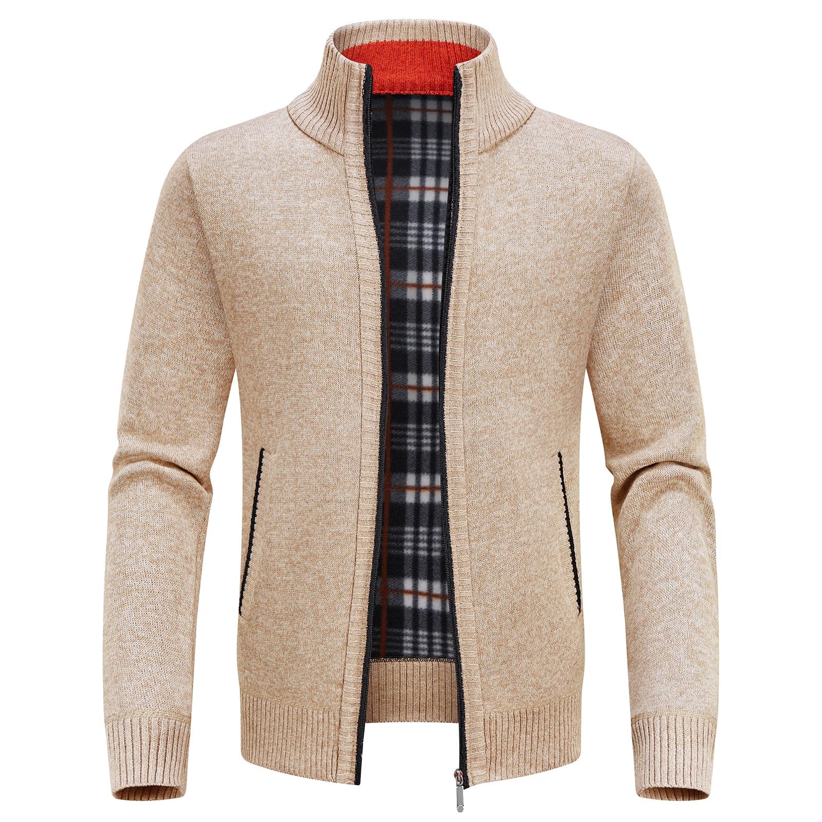 Cardigan Chaleco Hombre Suéter Hombre Chaqueta de Malla Suéter Hombre Cremallera Cálida Cárdigan Grueso con Cuello Alto Punto Casual Polar Hombres Sudadera Moda Chaqueta