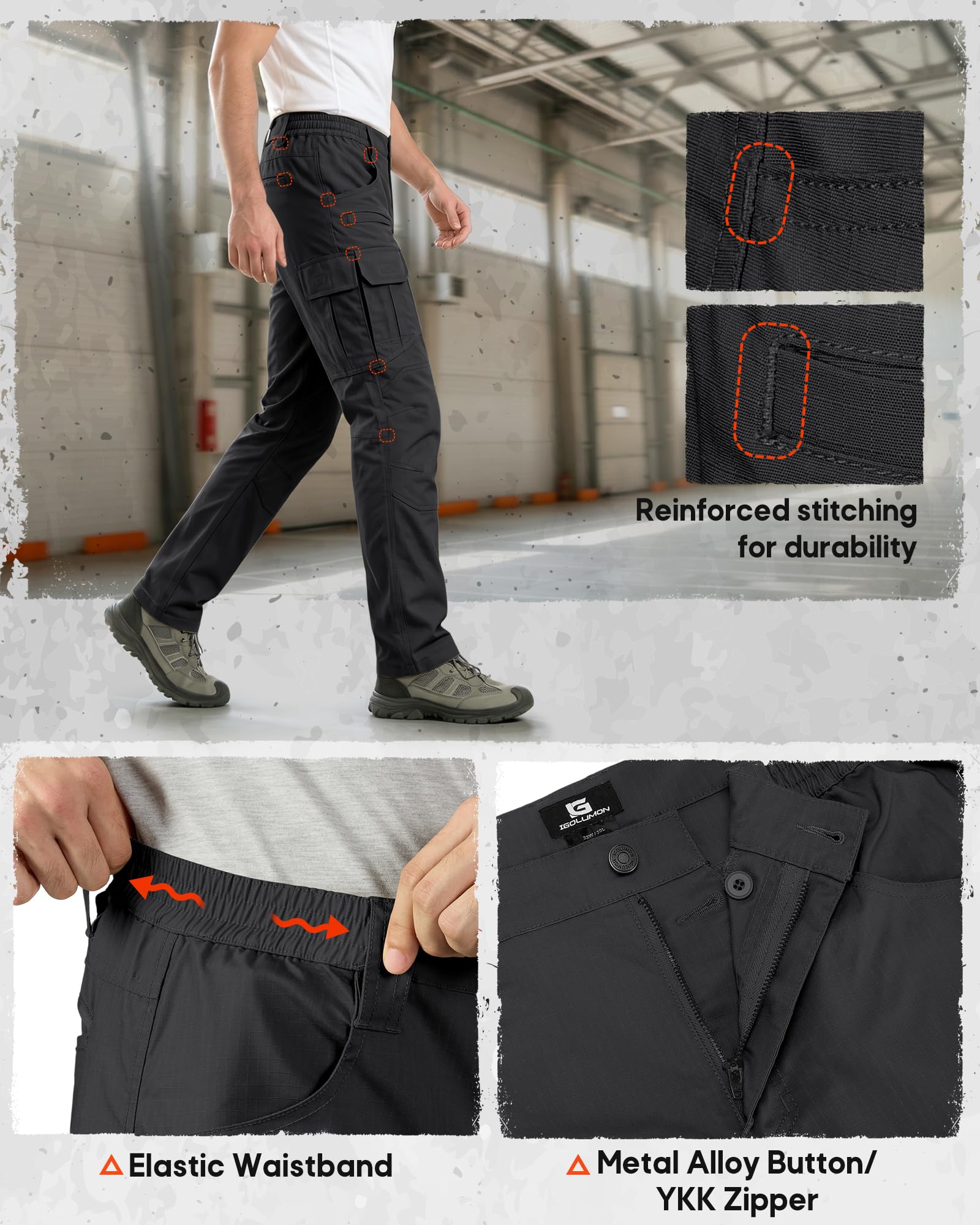 IGOLUMON Arbeitshosen Männer Stretch Robuste Cargohose Herren mit Elastische Bund & Vielen Taschen Taktische Hose Outdoorhose