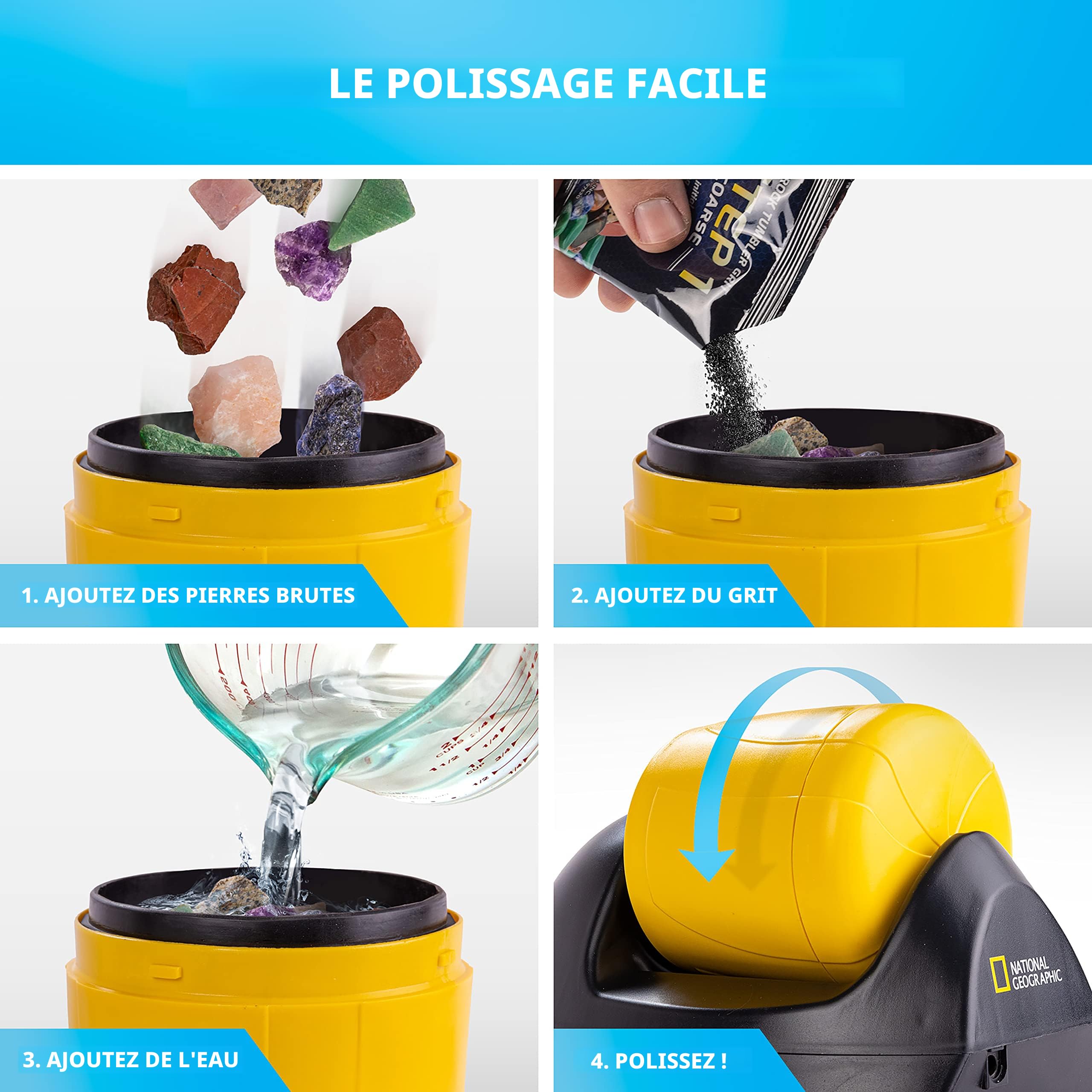 Kit De Polissage De Pierres Précieuses – GoBelet électrique Avec Minuteur 7 Jours – 4 Grains, Adaptateur EU – Bijoux Inclus