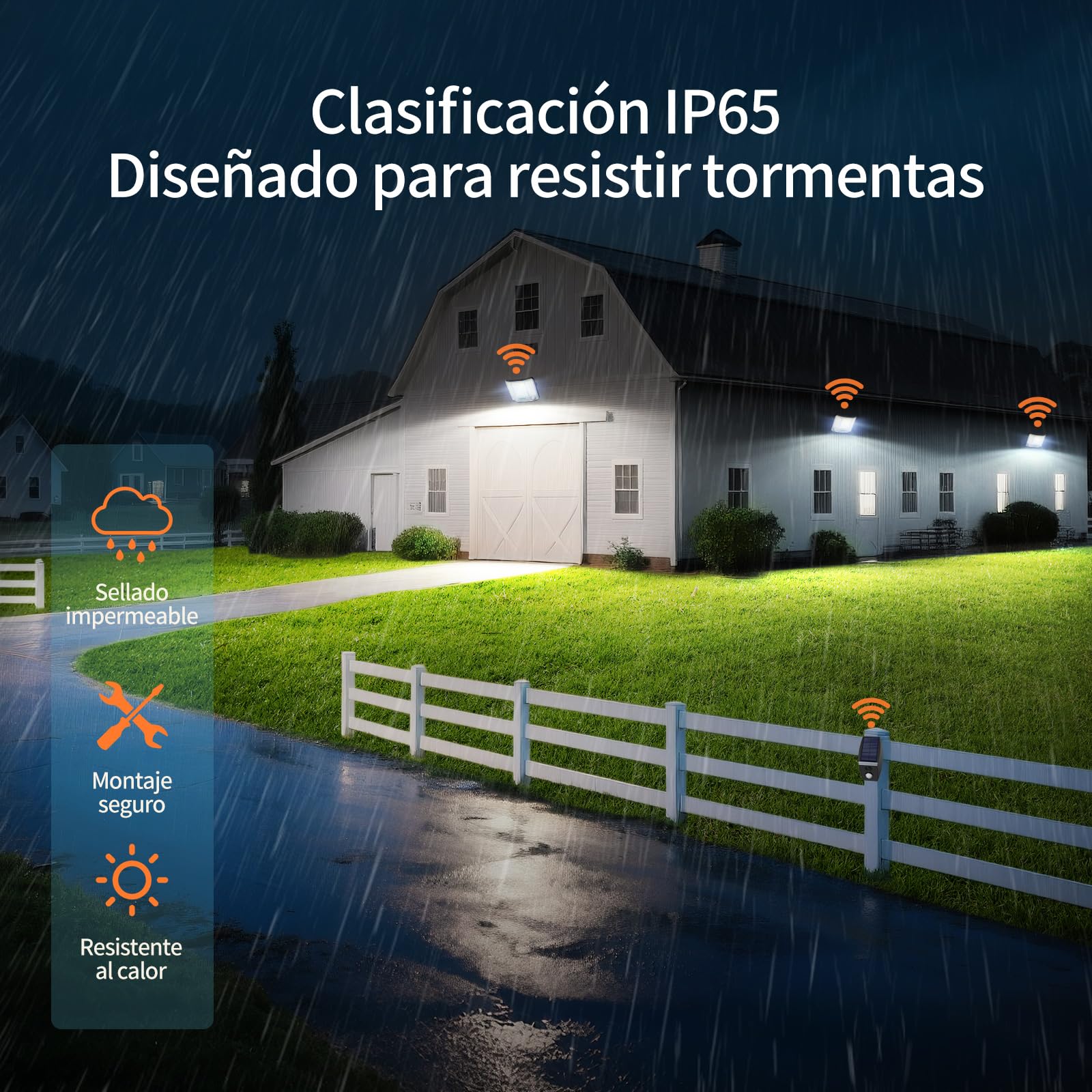 intelamp Foco LED Solar Exterior 2000LM, Batería 12000mAh, Color Blanco 6500K, Sensor de Movimiento con Caja Externa, 3 Modos, IP65 Impermeable, Lámpara de Seguridad para Jardín y Terraza