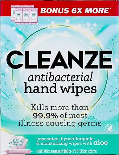 Miniatura 3 de Cleanze Toallitas desinfectantes antibacterianas para manos  Paquetes de toallitas de mano, 6 paquetes  100 toallitas de mano, toallitas
