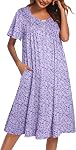 Ekouaer Nightgowns pour les femmes Short Sleeve House Robe avec Poches Floral Imprimé Mumu
