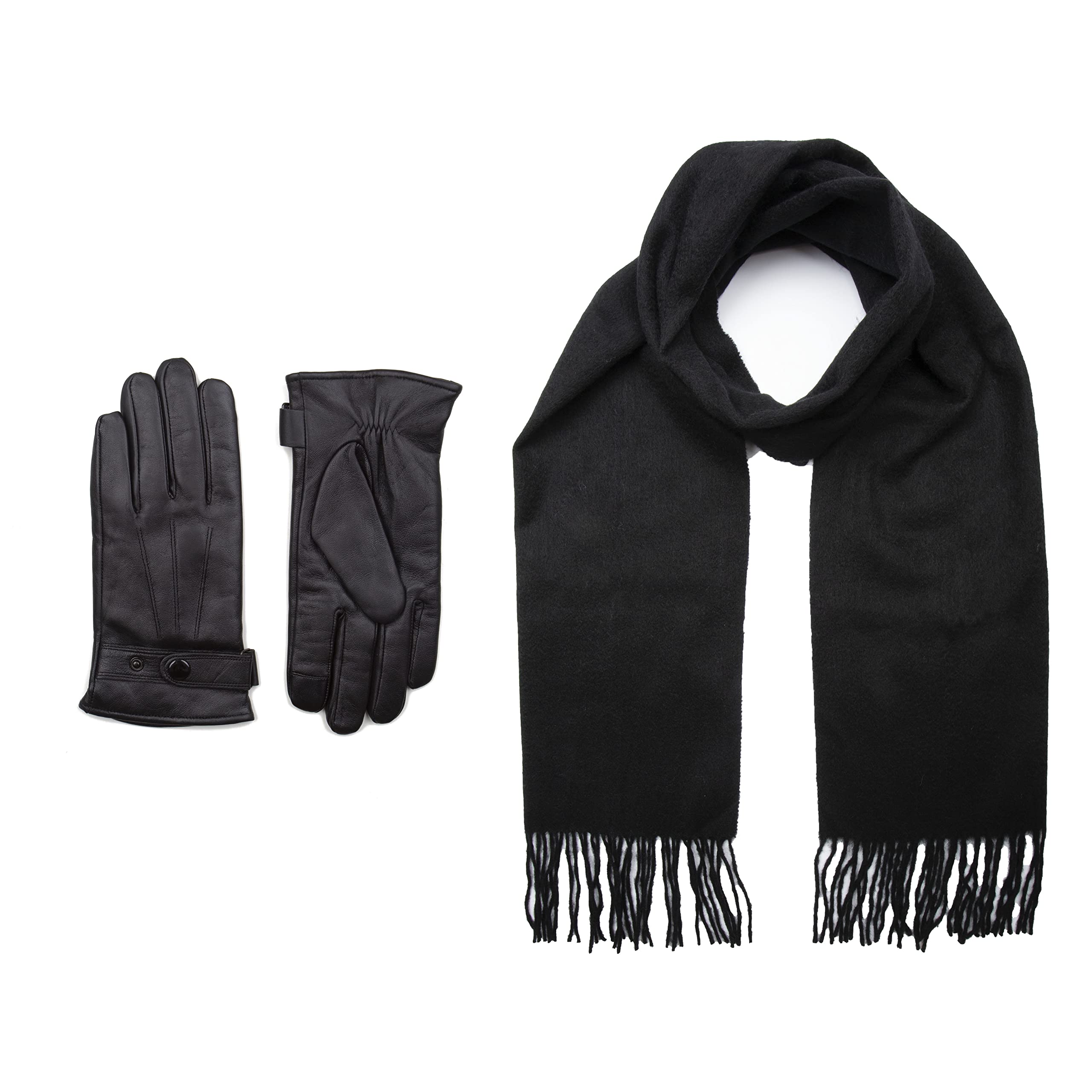 ZEN ELK Men's Black Touch Screen Sheep Leather Gloves & Brushed Scarf Gift Set