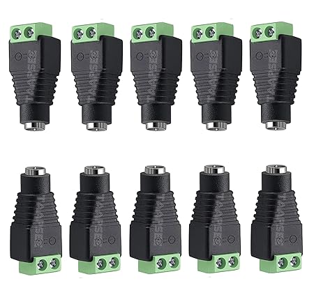 TAAPSEE (10 x Female 12V DC Power Connector 5.5mm x 2.1mm 24V Power Jack Socket for Led Strip CCTV Security Camera Cable Wire Ends 10Pcs Plug Barrel
