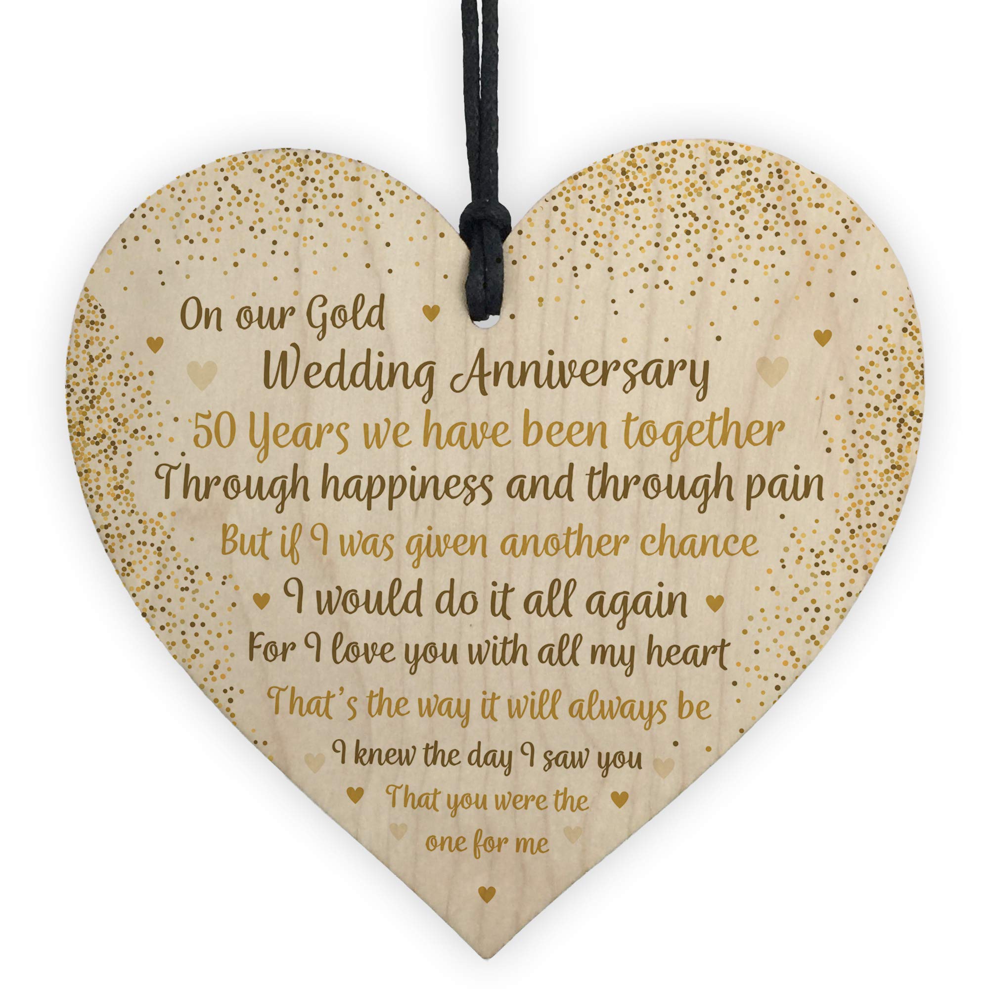 Red Ocean Multicolour 50Th Gold Wedding For Husband Wife Wooden Heart Special Keepsake