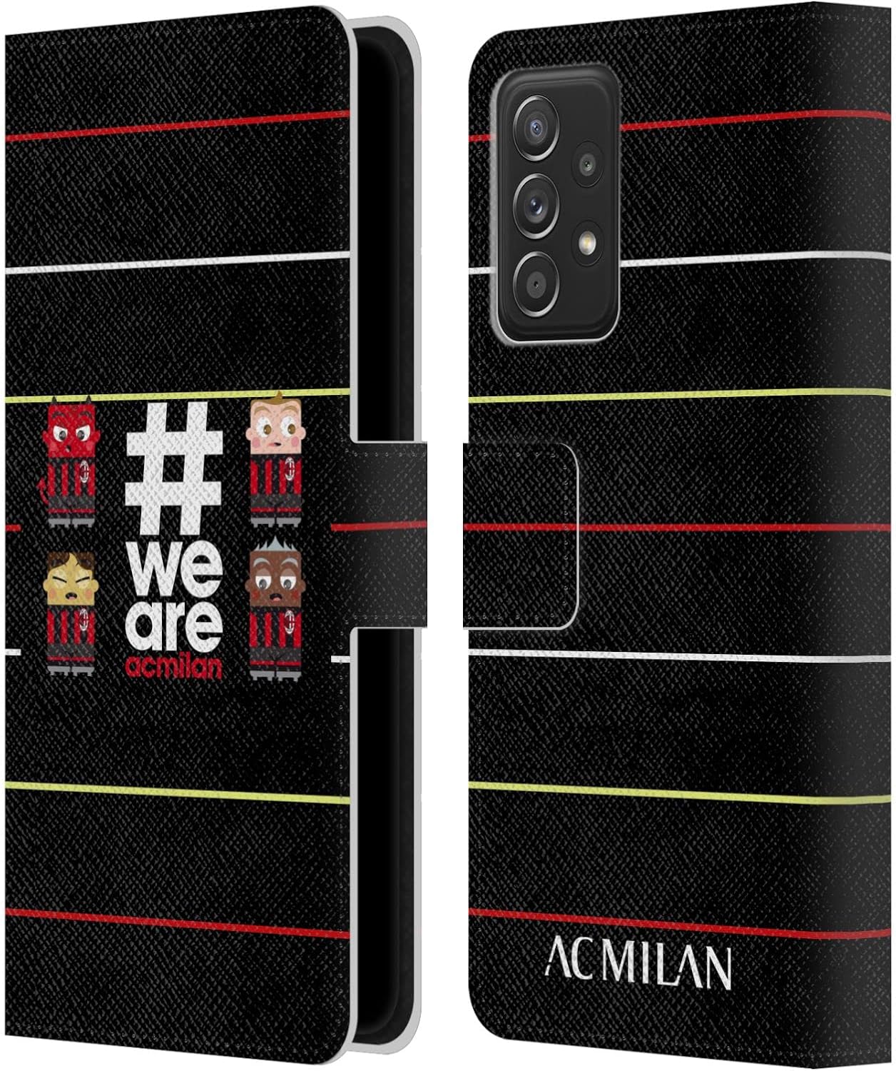 Head Case Designs Officially Licensed AC Milan Stripes 3 Crest Leather Wallet Case Compatible with Samsung Galaxy A53 5G (2022)