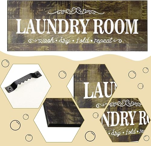 Miniatura 3 de Letrero decorativo de madera rústica para cuarto de servicio, letrero de pared para lavar, secar y doblar, repetir la pared, para el hogar, cuarto
