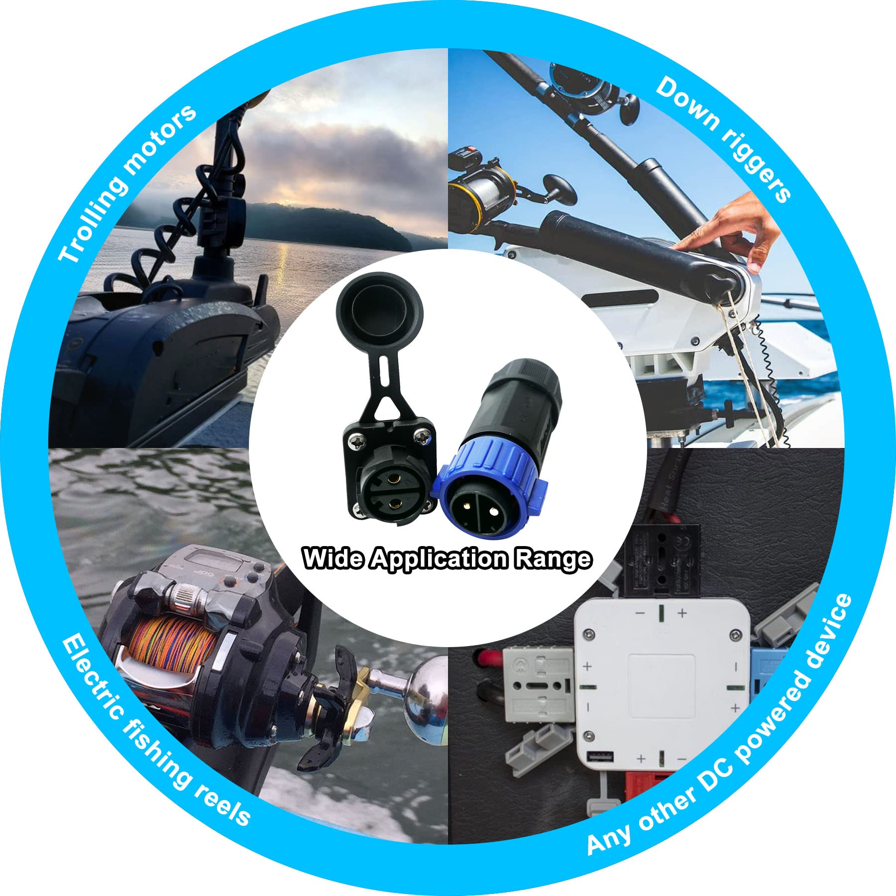 Juego de receptáculos de enchufe de motor de arrastre, conector de alimentación CC para barco marino de 12/24/36/48 voltios, impermeable para motor de arrastre/aparejo de abajo/carrete de pesca