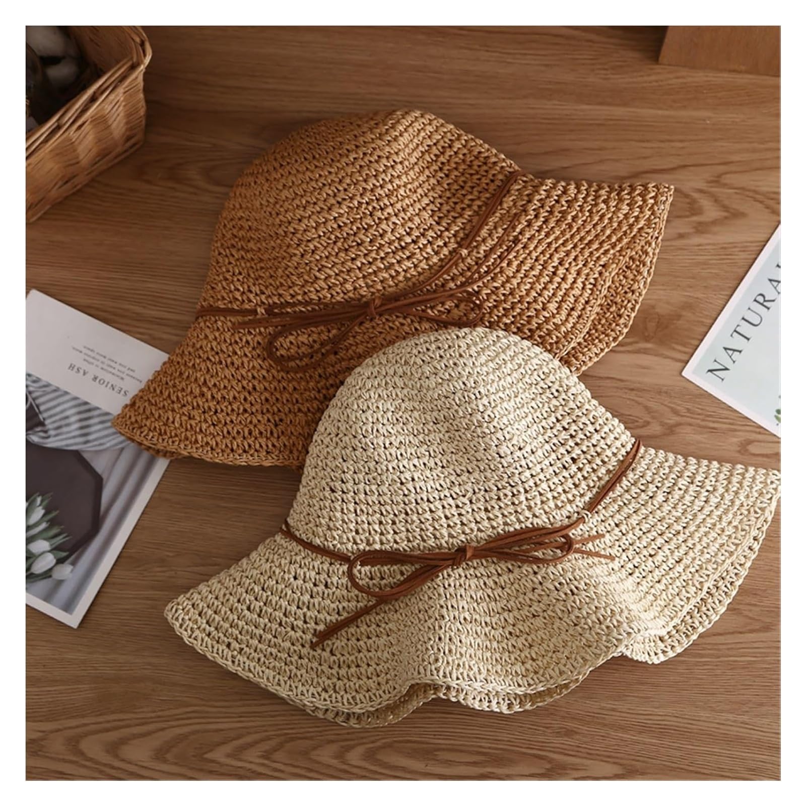 Sombrero de Paja Tejido a Mano, Sombrero de Paja Plegable Coreano for Mujer, Protector Solar Tejido a Mano for Playa en Verano