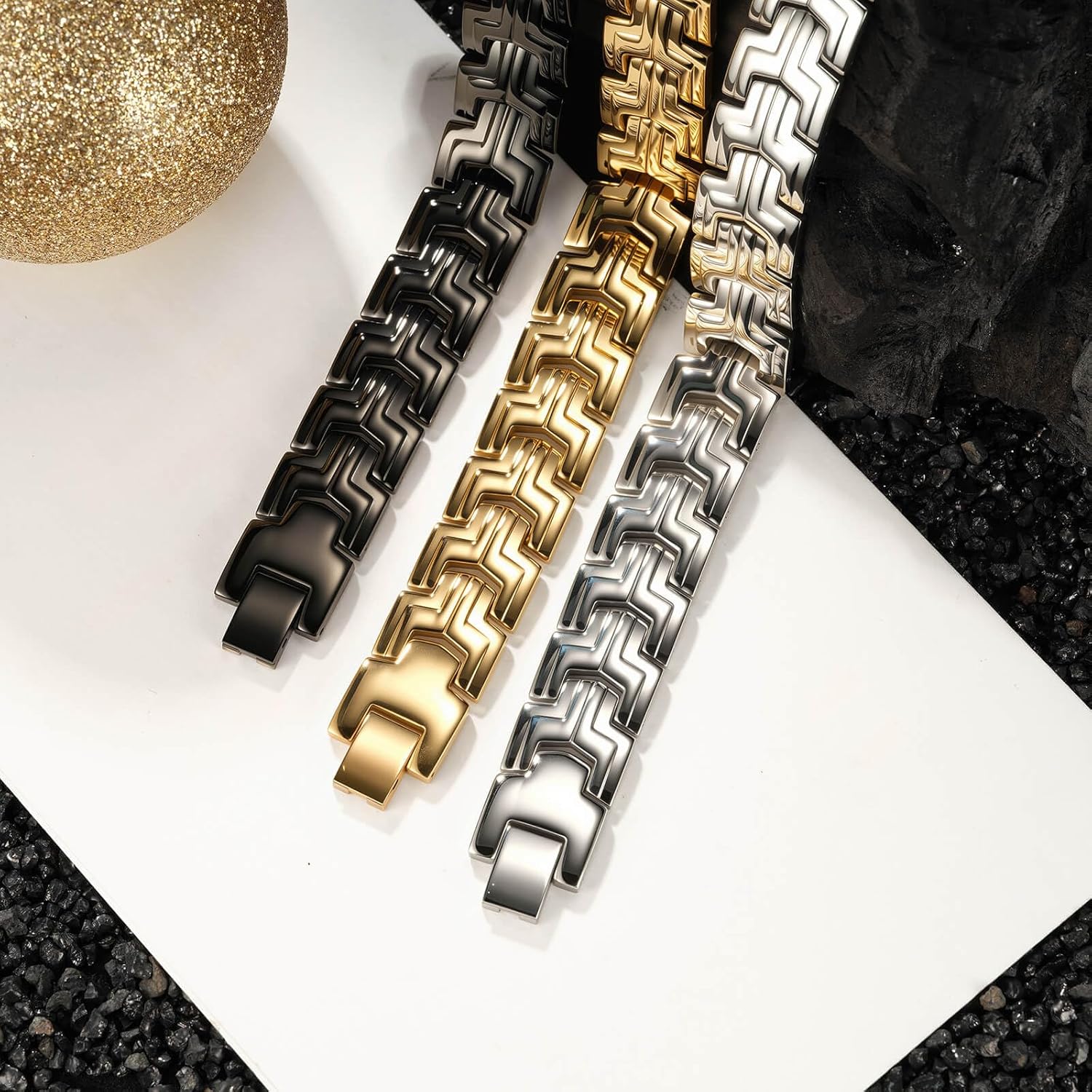 Men Bracelet Stainless Steel men black bracelet Link diamond silver bracelet blue particles jewelry Men chain Gift Boxes - Image 3