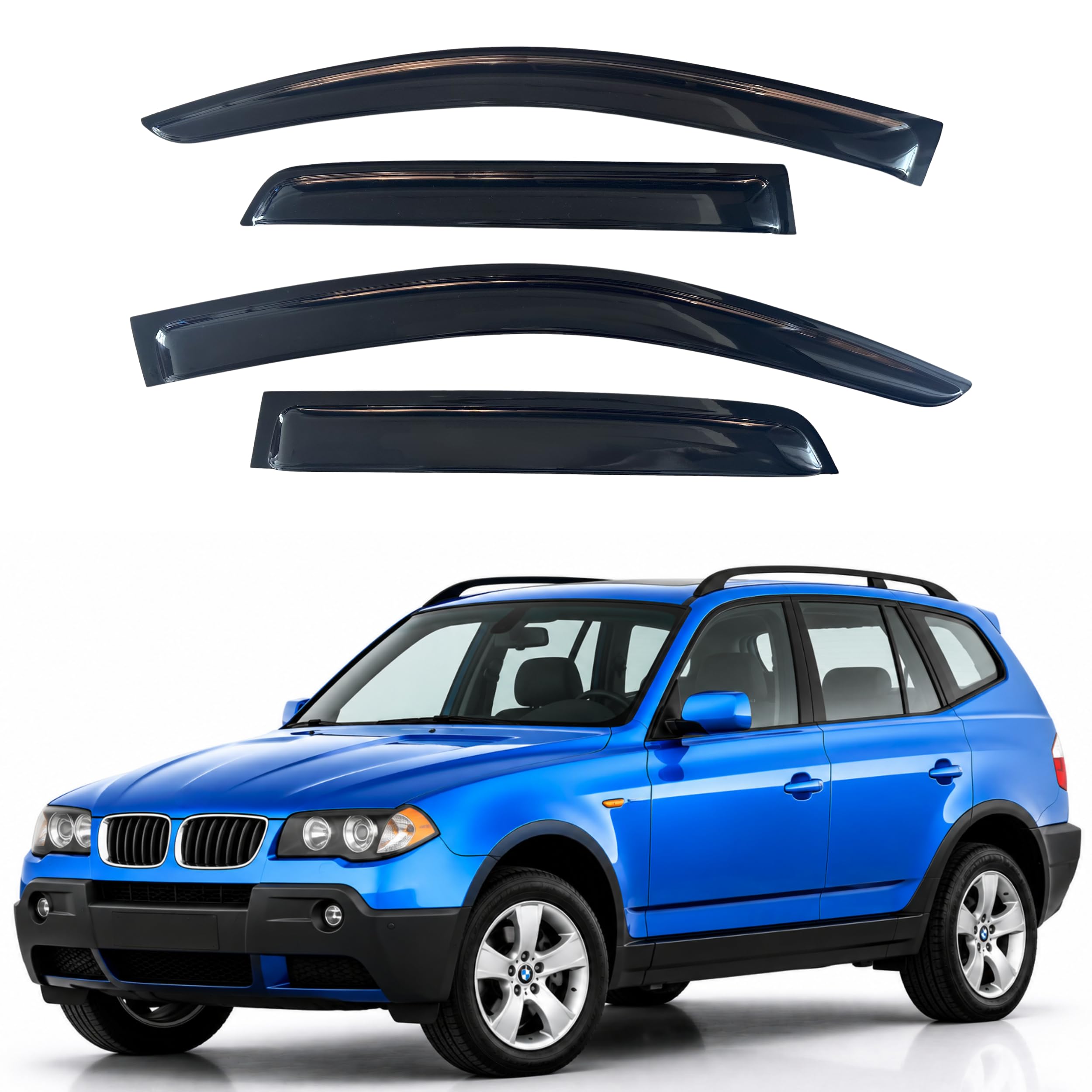 IG Window Visors Fit for 2003-2010 BMW X3, Out-Channel Rain Guards Vent Wind Deflectors 4PC, Car Accessories for 03-10 BMW X3
