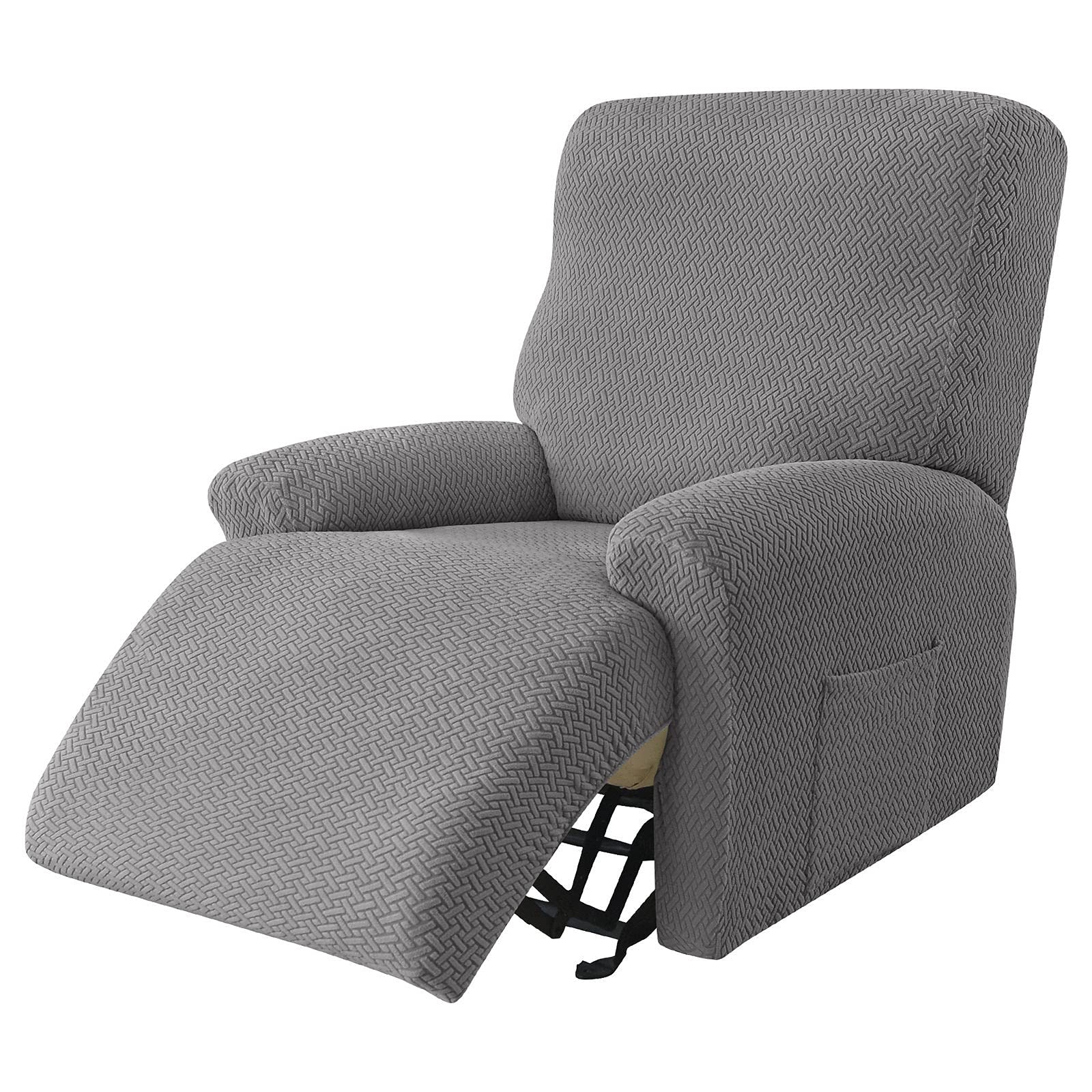 JHLD Stretch Recliner Cover, 4-piece Recliner Chair Cover Jacquard Recliner Slipcovers Non Slip Recliner Protector Furniture Protector Removable Washable For Living Room-grey-1 seater