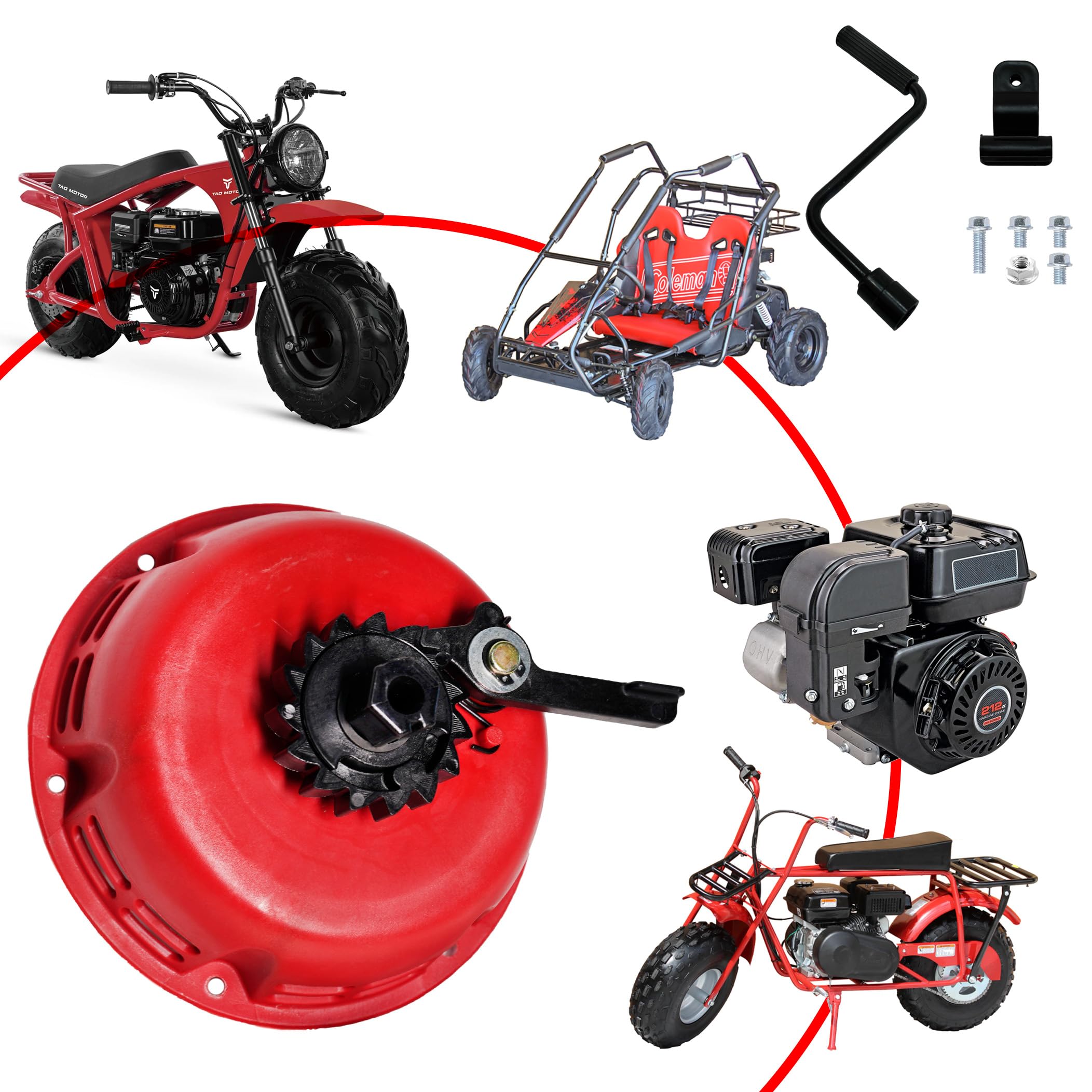 JMCHstore Quick Fast Pull Start Recoil Starter Assembly for Predator 212 Coleman B200R CT200U 200cc Mini Bike, KT196 Go Kart Pull Cord Start Honda 6.5HP GX160 196 Hisun Engine (Red) Automotive