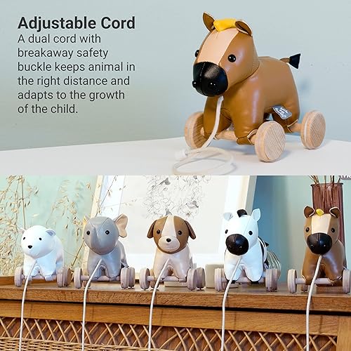 Miniatura 3 de Little Big Friends Charles The Horse, Pull Along Animals  Adorable, retro y suave con hebilla de seguridad de separación  Juguete para caminar para