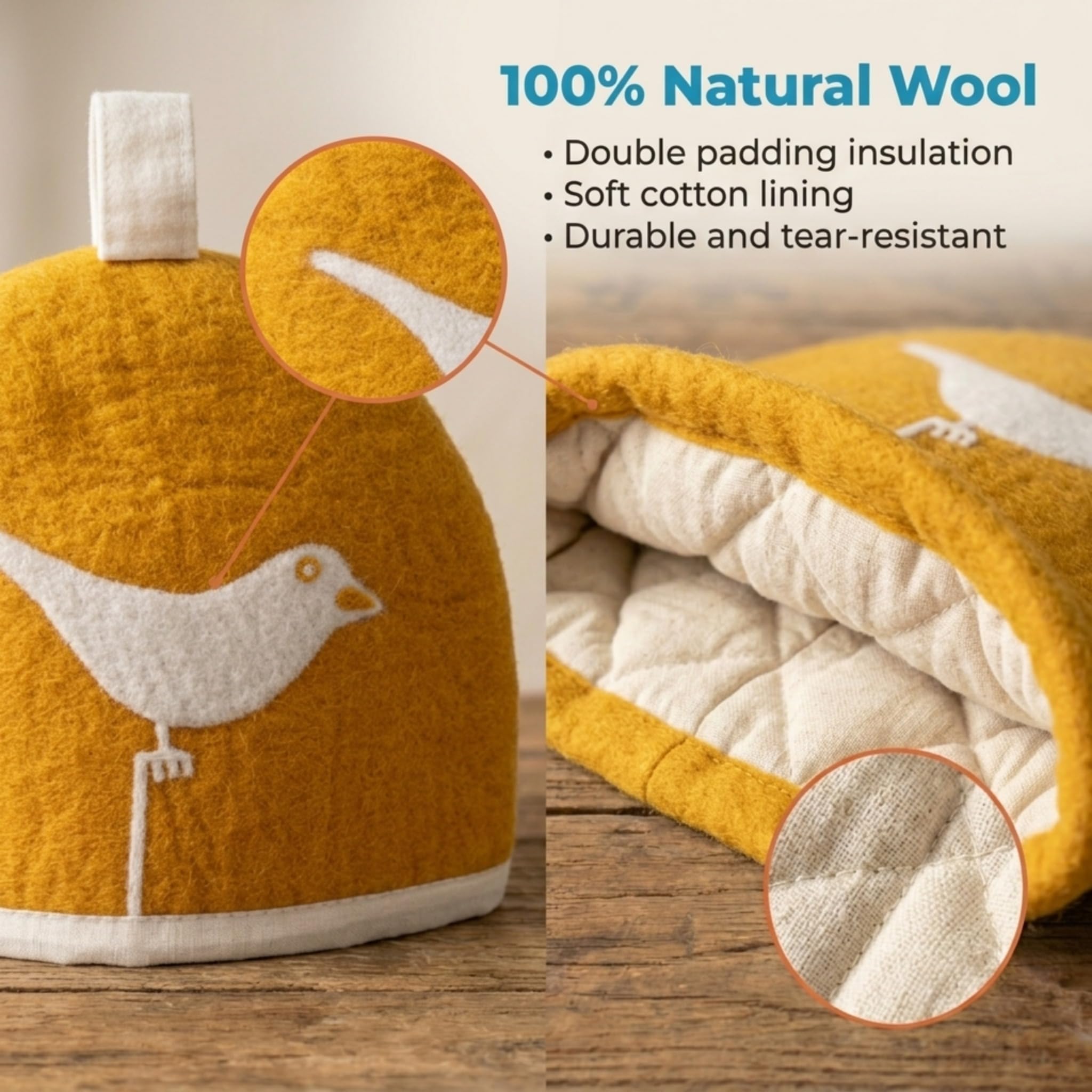 Glaciart One Funda acogedora para tetera de lana, con forma de cúpula, para tetera o prensa francesa, hecha a mano y fieltro de aguja de lana natural, calienta hasta 2 horas, ideal como regalo