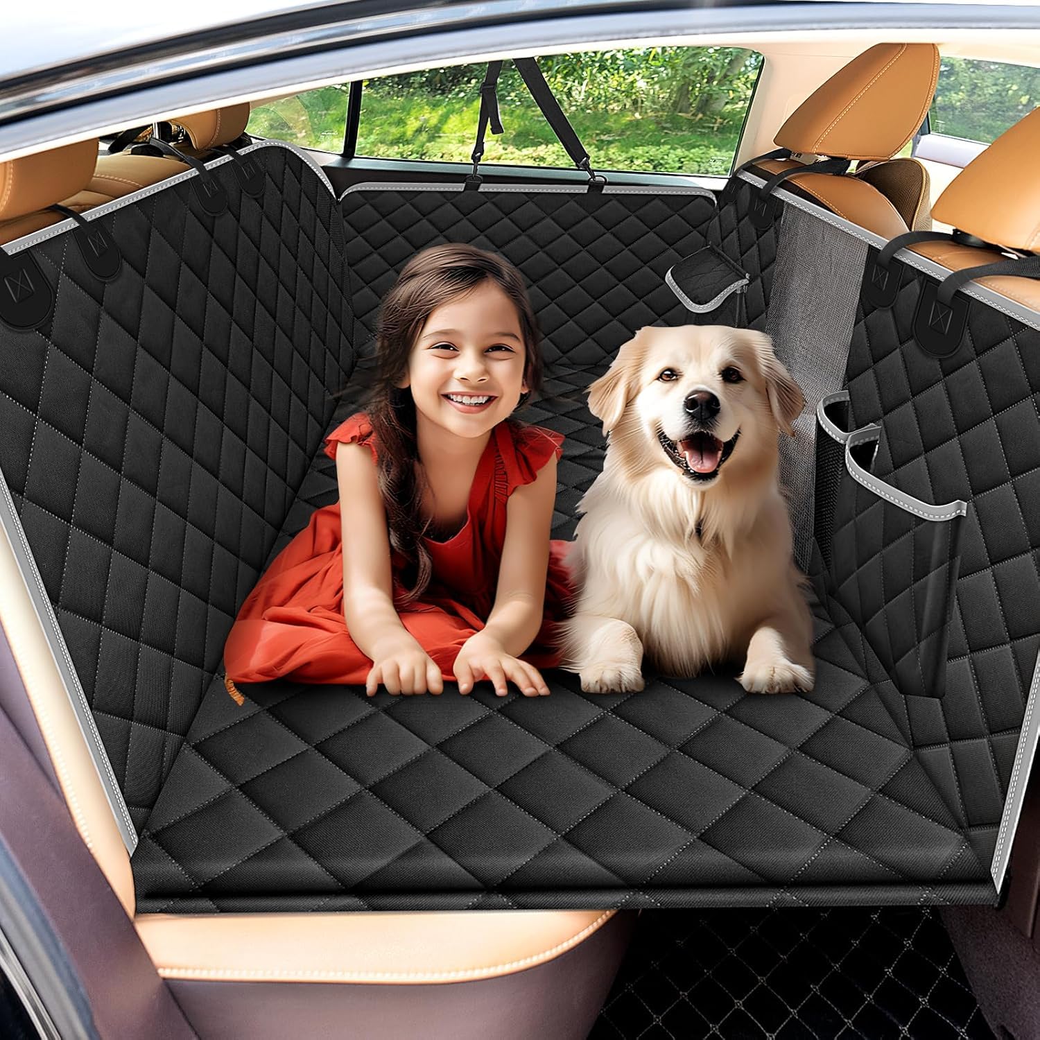 Couvertures de Voiture pour Chiens, pour Banquette arrière de Voiture, Imperméable, avec Protection latérale et fenêtre de visualisation, avec Dessous Dur, Résistante aux Rayures