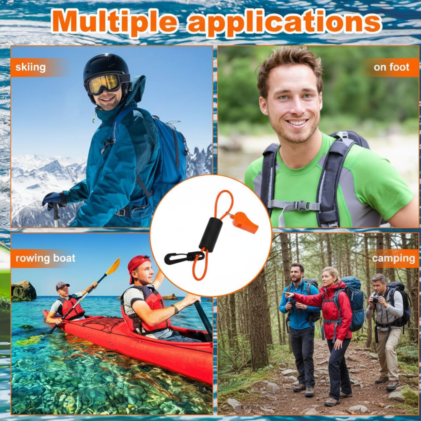 Seenelling Pfeife mit Umhängeband für Sicherheitsboot, Pfeife, Küstenwache, zugelassen, Schwimmerboot, Marine, Camping, Wandern, Jagd, Angeln, Survival, Rettung, Signalisierung, Ski-Zubehör