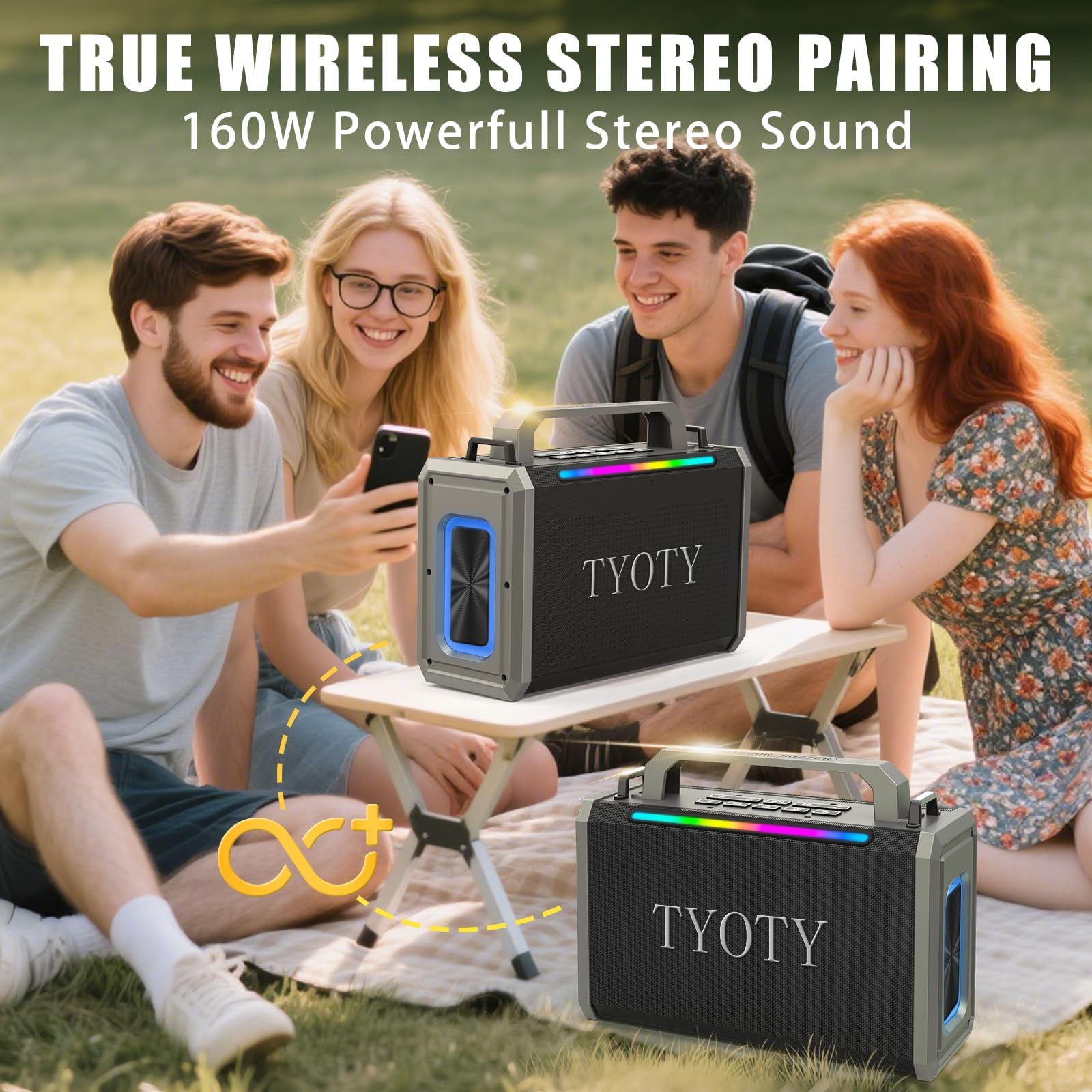 Altoparlante Bluetooth portatile da 80 W, suono stereo wireless per esterni, bassi profondi, altoparlanti grandi, potenti e impermeabili IPX5 per feste in casa con luci LED colorate, TWS, EQ, AUX, USB