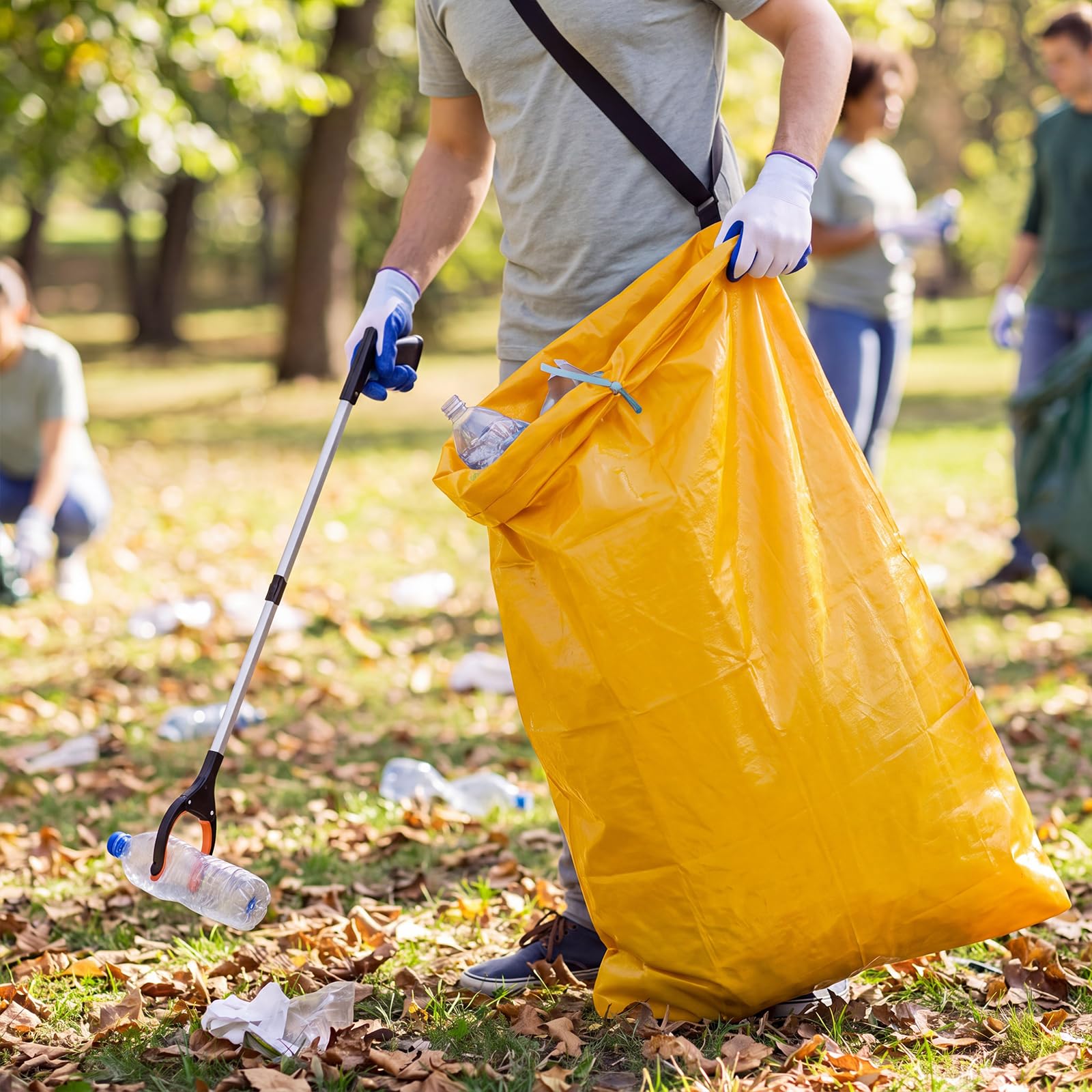 Faccito Lot de 2 sacs à litière avec bandoulière - Support de sac poubelle en vinyle - 1,2 m³ - Ne se plie pas - Portable - Pour terrasse, cour, jardin (jaune)