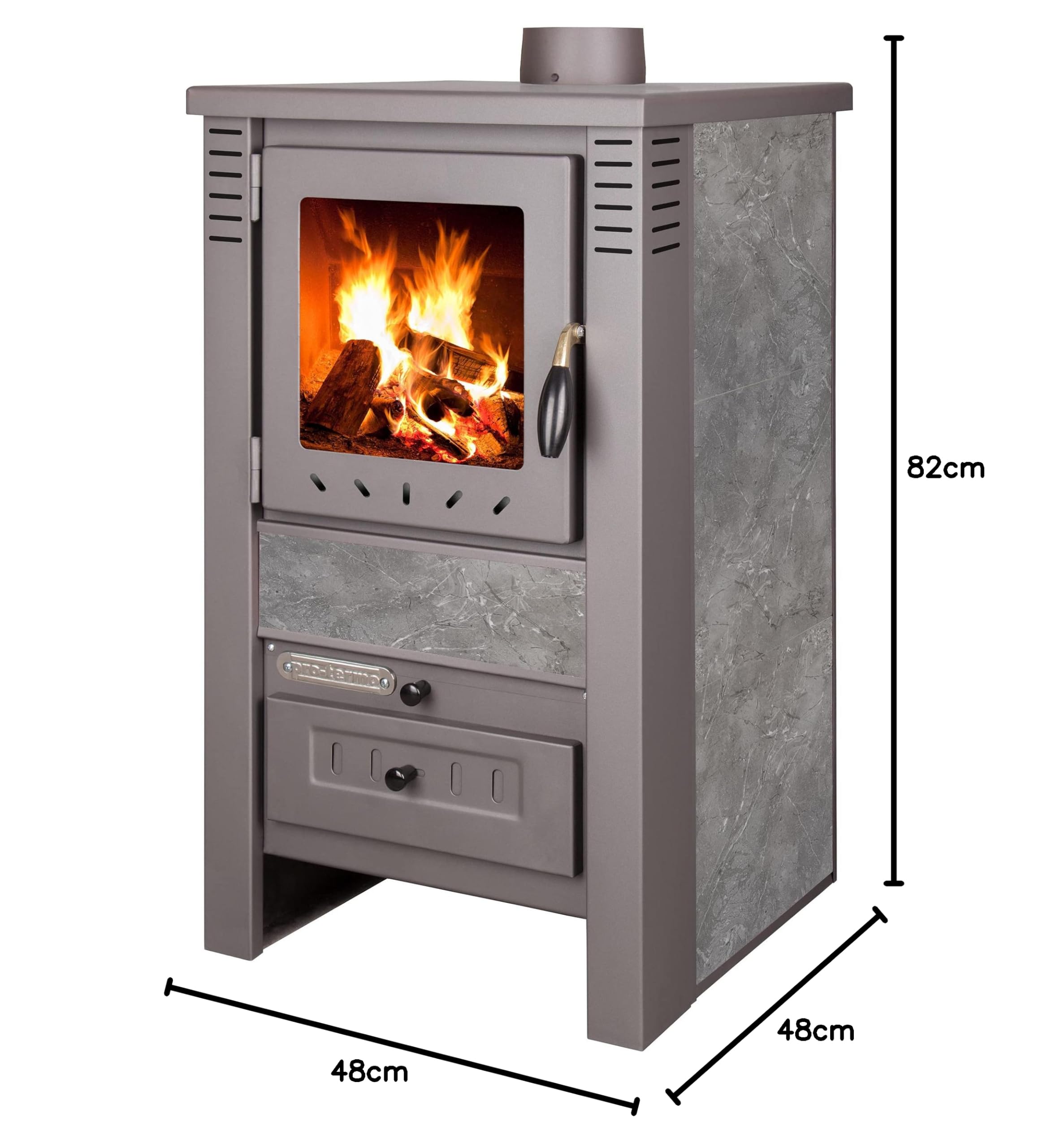 ProTermo Nova G Anthrazit Kaminofen mit Schamottsteinen - 7,5 kW Heizleistung - 82x48x48cm Kaminofen Holzofen mit Sichtfenster, Bauart 1