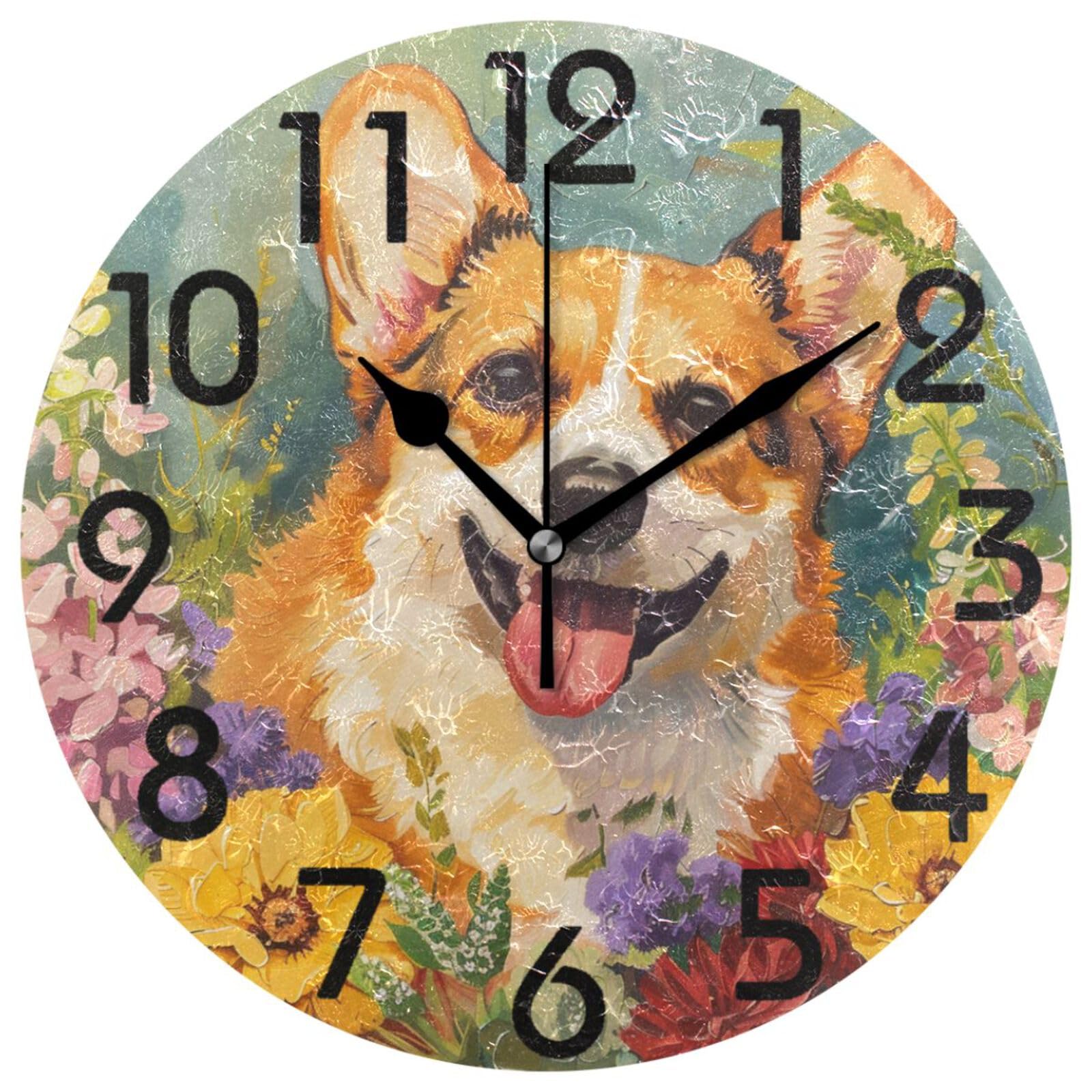Horloge murale Corgi 25 cm pendule ronde silencieuse pour salon et bureau