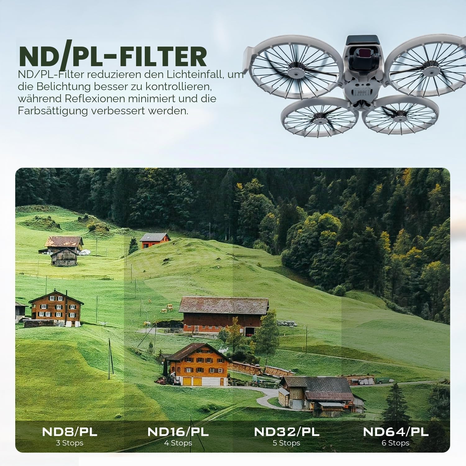 Freewell Bright Day Filter Kit für DJI Lito X1/ Flip Drone – ND8/PL, ND16/PL, ND32/PL, ND64/PL, ND1000, UV zur Lichtsteuerung und Blendreduktion