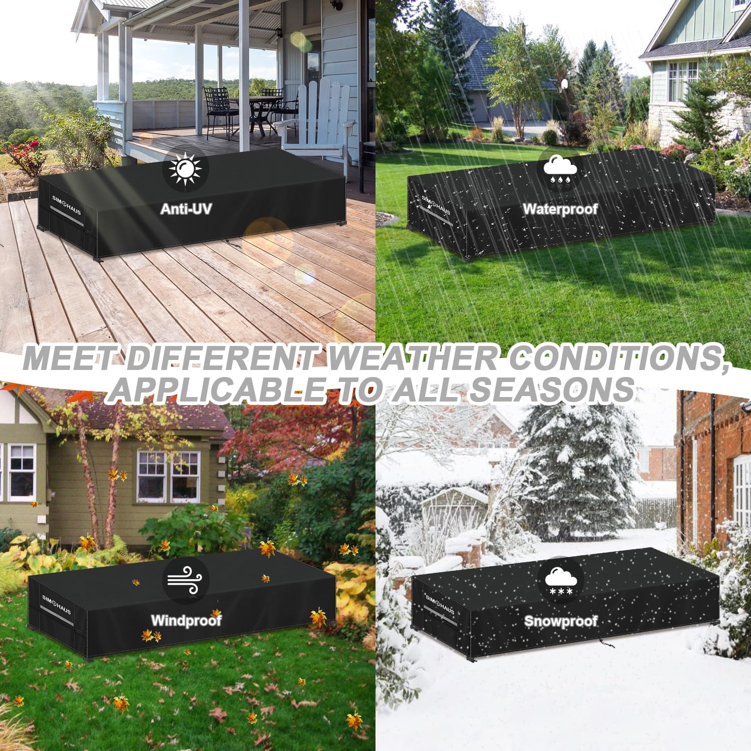 SIMPHAUS Afdekzeil, voor buiten, waterdicht, Oxford-weefsel, 420D, bescherming voor tuinligstoel, winddicht, uv-bestendig, 220 x 80 x 40 cm