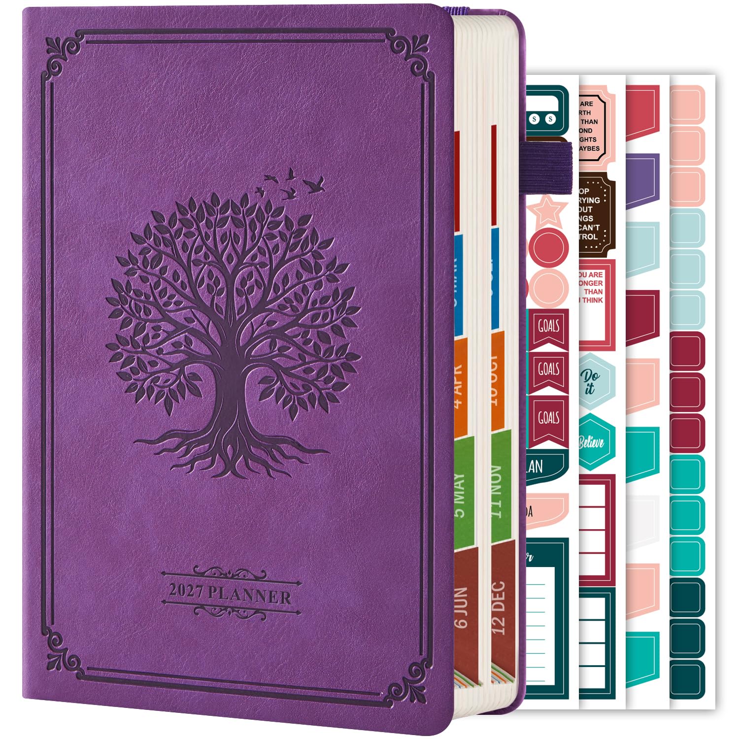 Diary 2027, Page a Day Diary 2027, with To-Do List, Hourly Schedules, Stickers, Ribbon Bookmark, A5 (14.3 X 21 cm), Daily Planner Calendar with Monthly View, Jan. 2027 - Dec. 2027, Purple