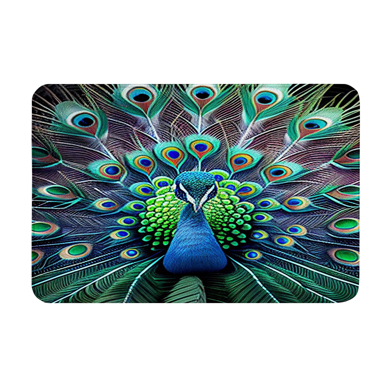 Indoor Outdoor Doormat Non Slip,Soft Flannel Floor Mat for Kitchen Bathroom Entryway Bedroom Living Room，Peacock in The Feathers Spreads Them Out Print Bath Mats,16x24inch