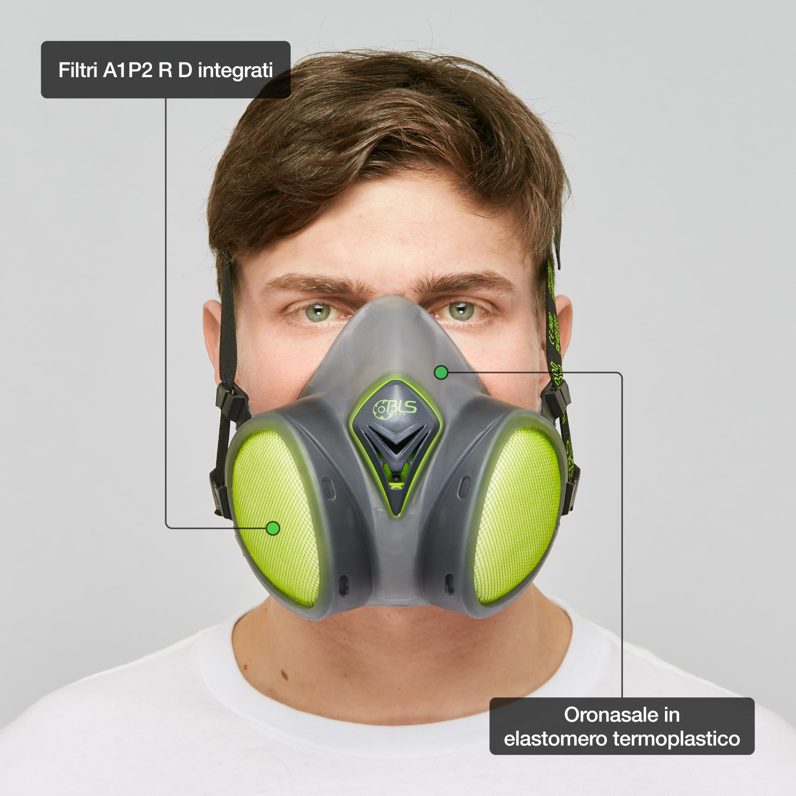 BLS 8100next A1P2 R D Semimaschera Protettiva in TPE con Filtri A1P2 Integrati, Pronta all'Uso e Senza Manutenzione. Per Polveri, Cattivi Odori, Falegnameria, Edilizia e Fai da Te