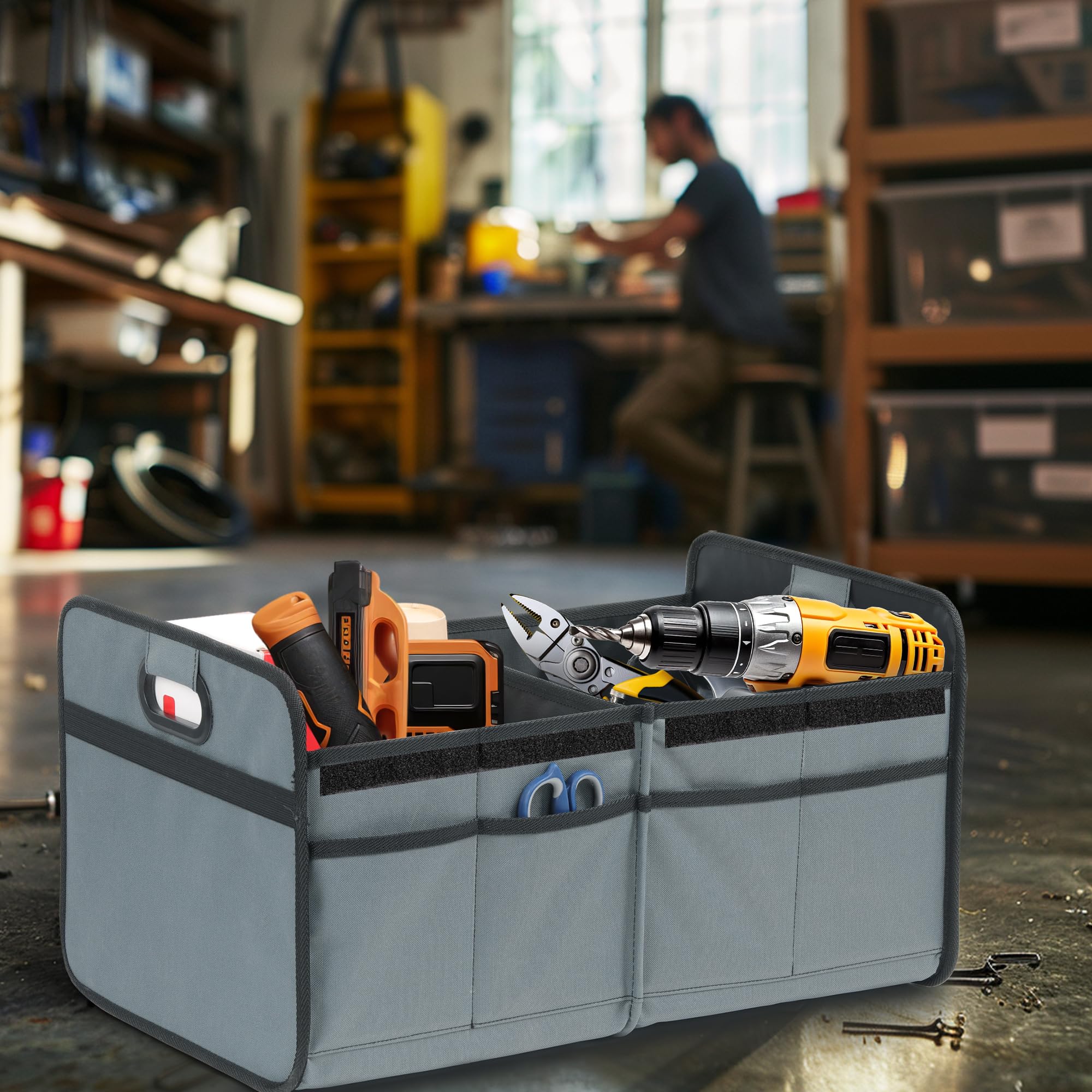 YSSOA Car Trunk Organizer with Lid Collapsible 2 Compartment Automotive Storage Box 600D Waterproof Oxford Polyester 50L Travel — view 8