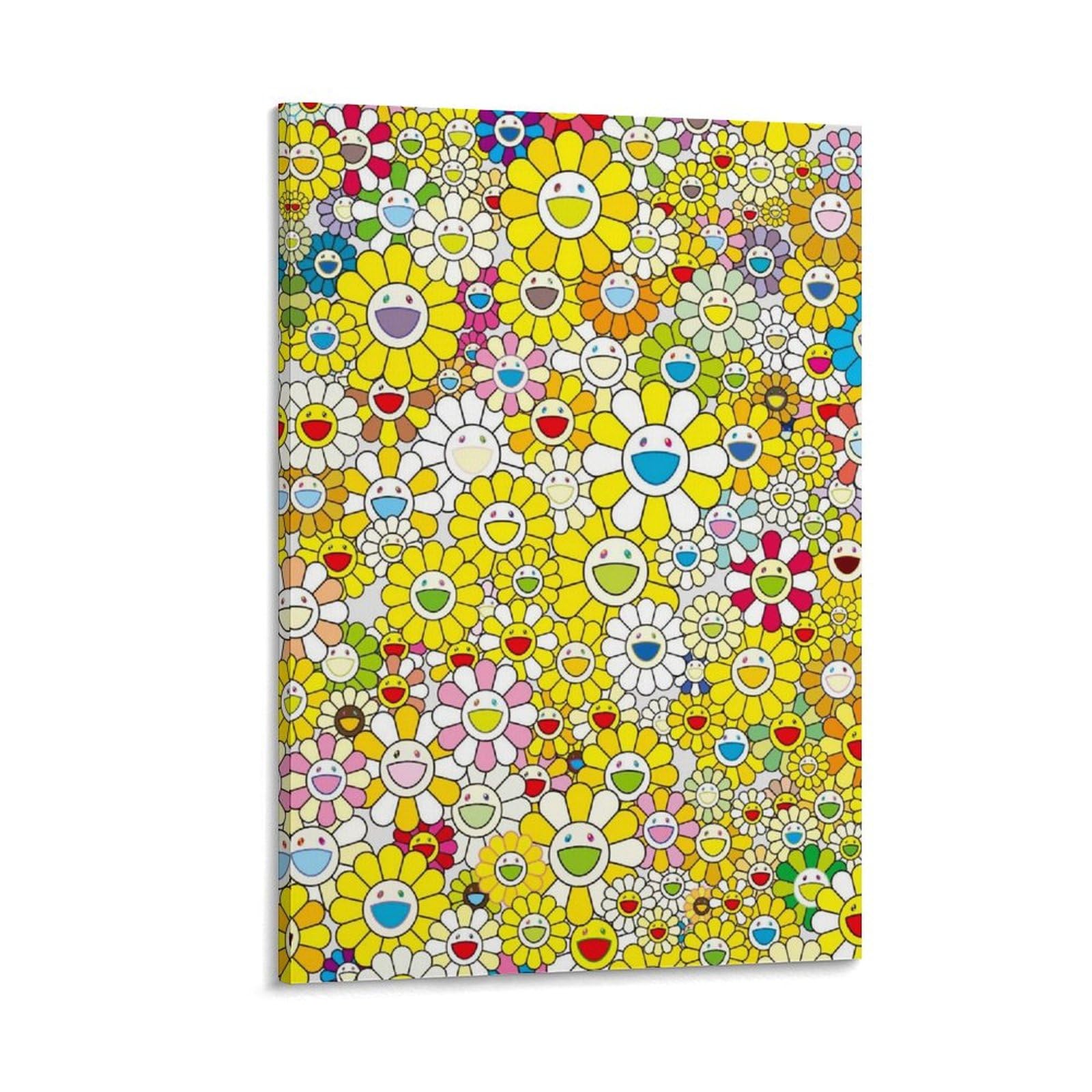 SXDMOUBK Takashi Murakami Poster Flowers with Smiley Art Poster; Canvas Print Wall Decorative Painting; Frame; 20x30inch(50x75cm)