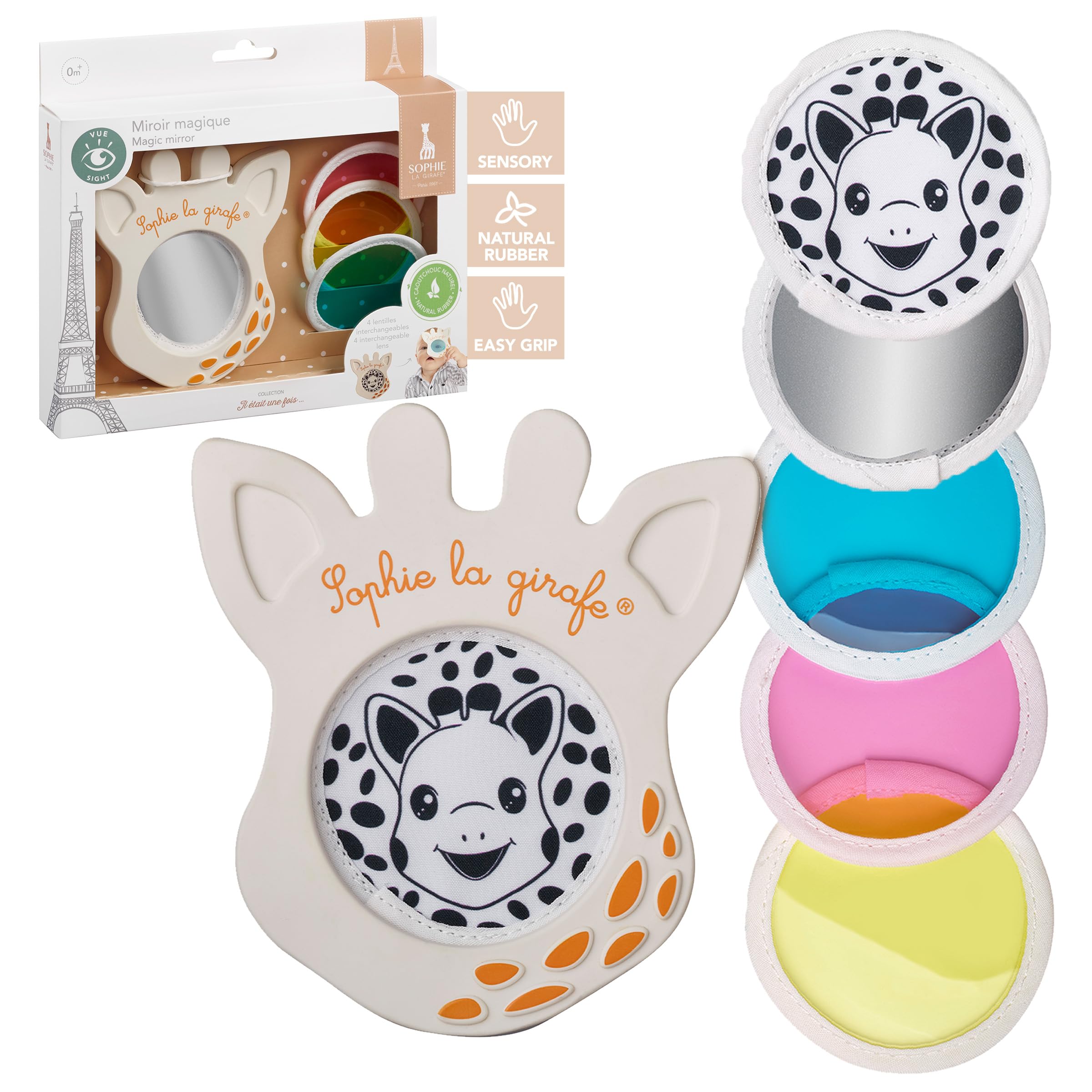 Sophie la Girafe - Magiczne lusterko Sophie la Girafe - Zestaw przebudzenia - 4 wymienne soczewki - Guma - Dla dzieci od 0 miesięcy