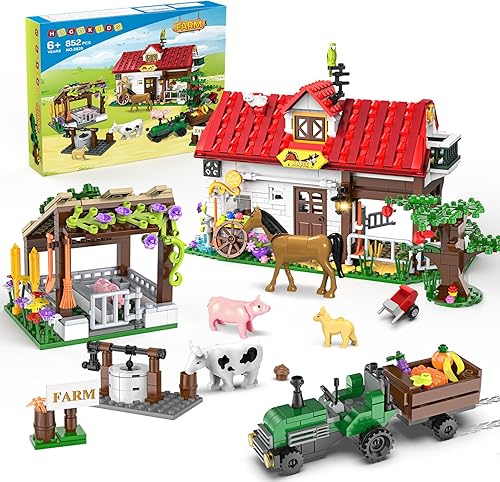 Miniatura 1 de HOGOKIDS Juguete de construcción de casa de campo para niños  852 piezas de animales de granja de la ciudad del día de San Valentín, juego de