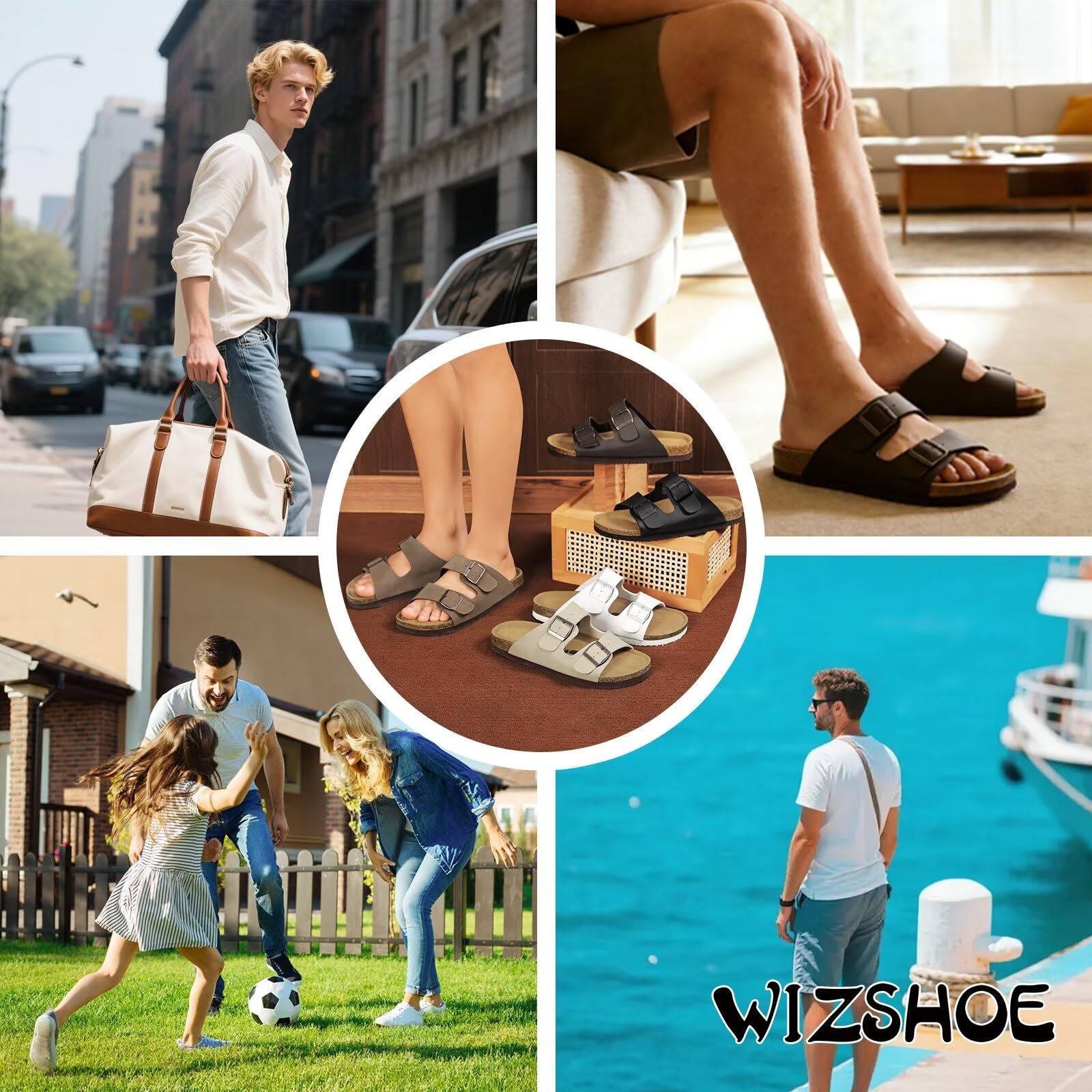 Wizshoe Sabot Sandali Uomo Estivi Comodi con Plantare in Sughero 41-46 EU | Supporto dell'Arco Plantare, Ciabatte con Fibbia Regolabile, Antiscivolo Scarpe da Casa o da Esterno, Sandali Casual Uomo