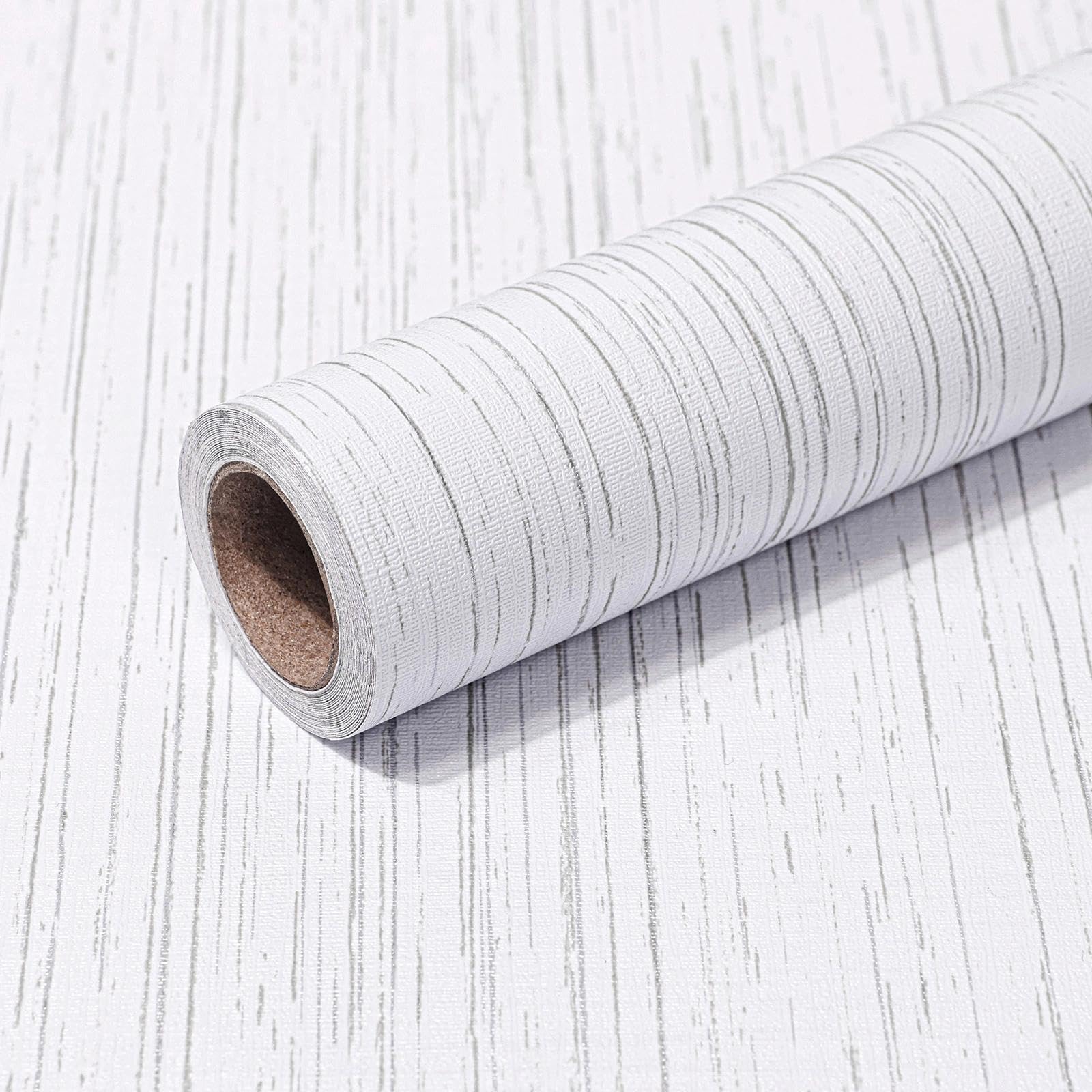 wishFIRE Peel and Stick Wallpaper 40cm x 305cm White Grasscloth Textured Wallpaper Self-Adhesive Contact Paper Vinyl Wall Paper Bedroom Living Room Kitchen