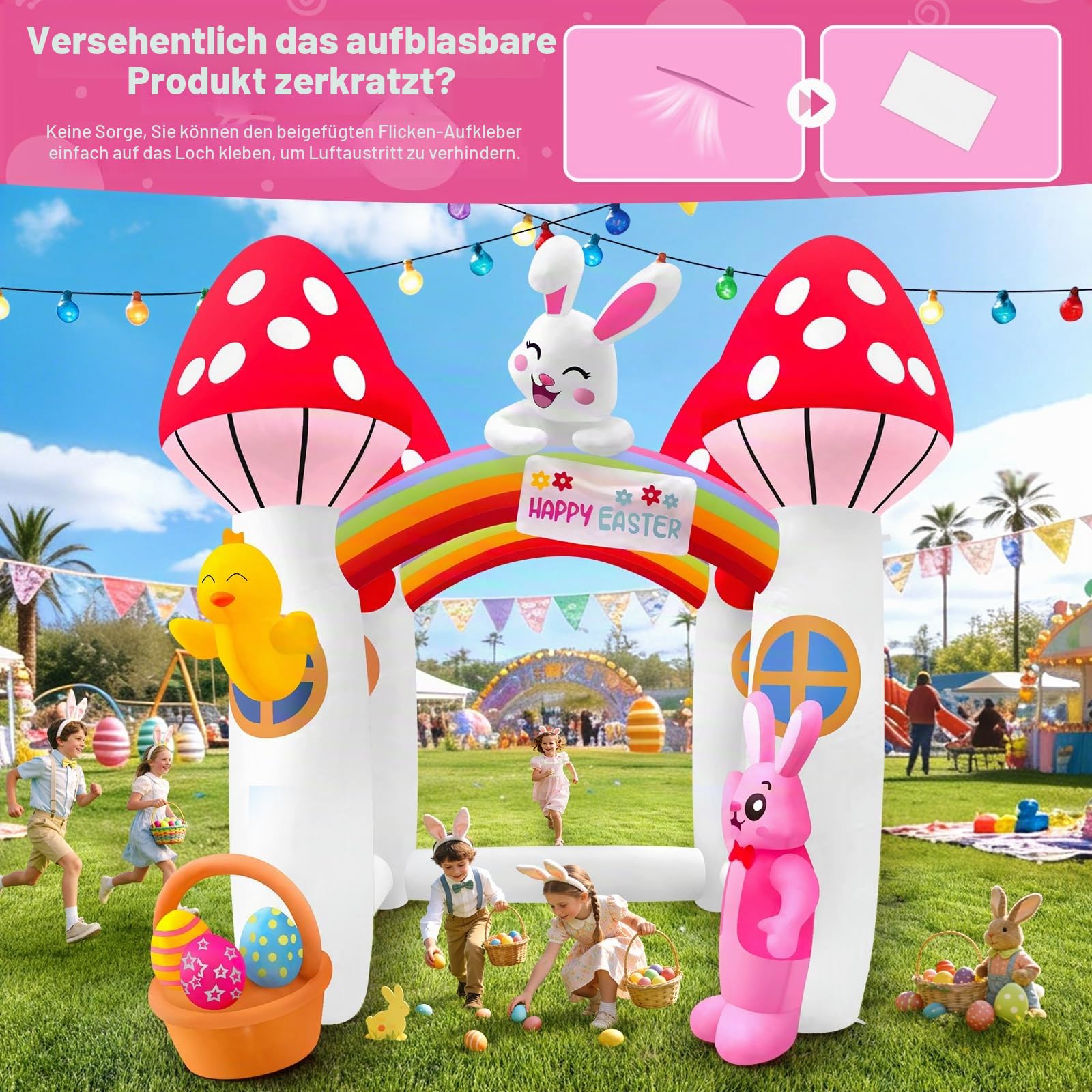 Kalolary 9FT Ostern Aufblasbare Dekorationen im Freien,Kaninchenohren Bogen | aufblasen Hof Dekorationen aufblasbar für Indoor Outdoor Rasen Garten Party (ilz Durchgangs Bogen)