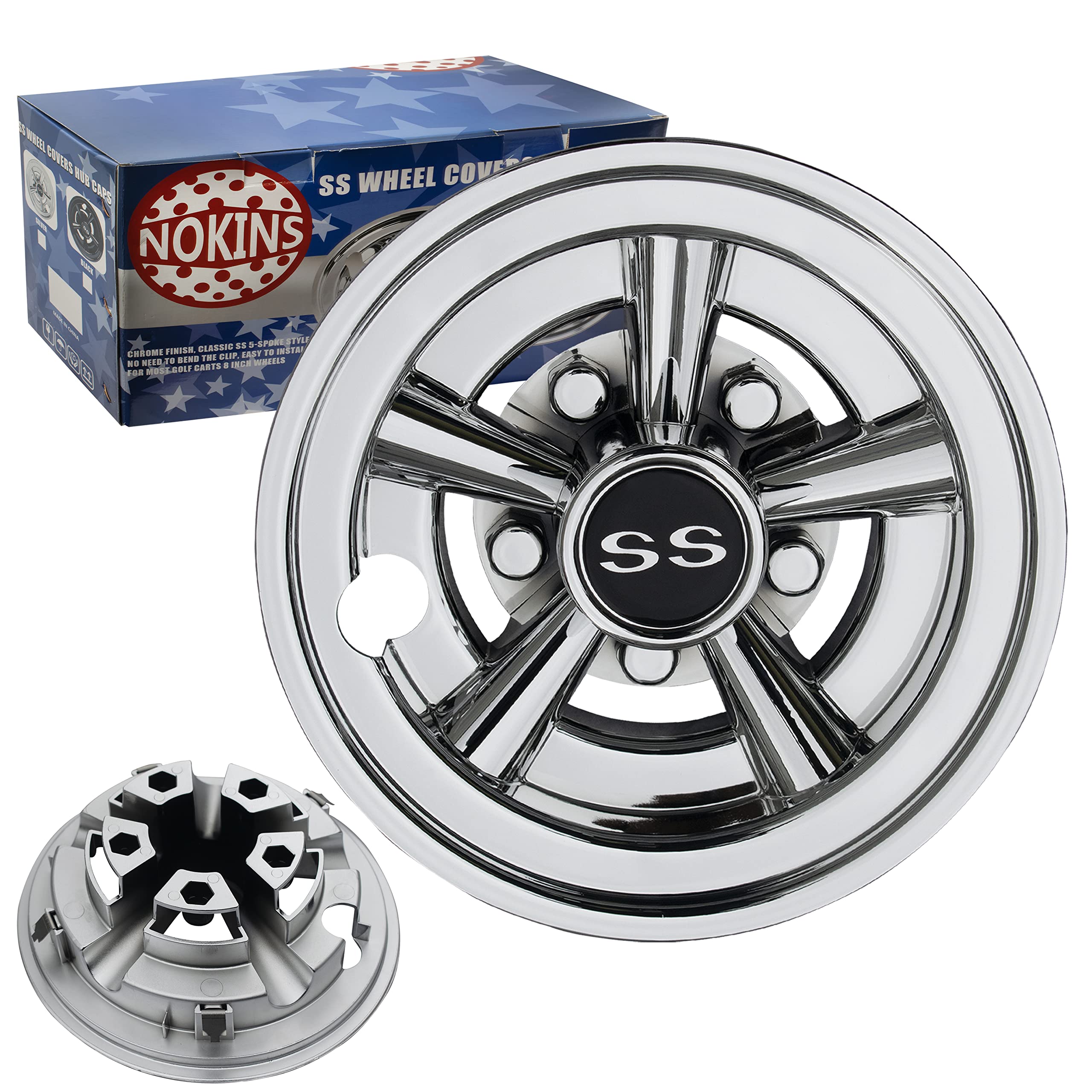 Buy NOKINS Golf Cart SS Wheel Covers Hubcaps,8 Inch Chrome Golf Cart