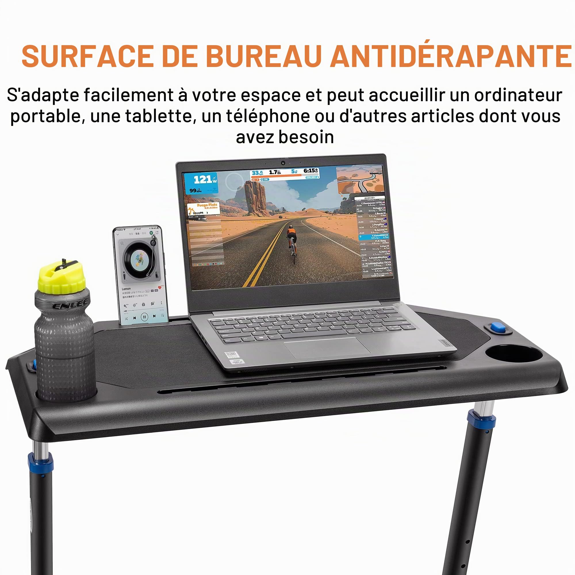 CXWXC Table de Dressage à roulettes avec roulettes verrouillables, réglable en Hauteur, Bureau avec Une Surface de Travail en Caoutchouc antidérapante, 2 découpes pour Tablette ou Smartphone