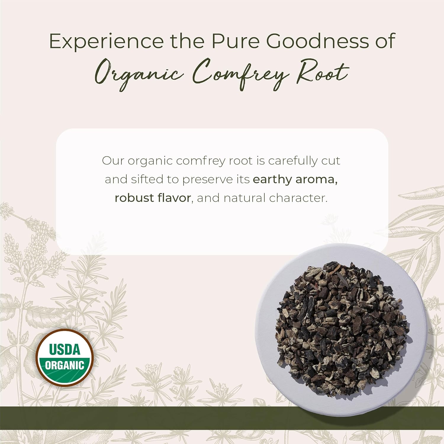 Starwest Botanicals Organic Dried Comfrey Root - Natural Herb for Topical Application, Salve or Oil, Cut & Sifted, Certified Kosher, Non-GMO - Bulk 1 lb Bag